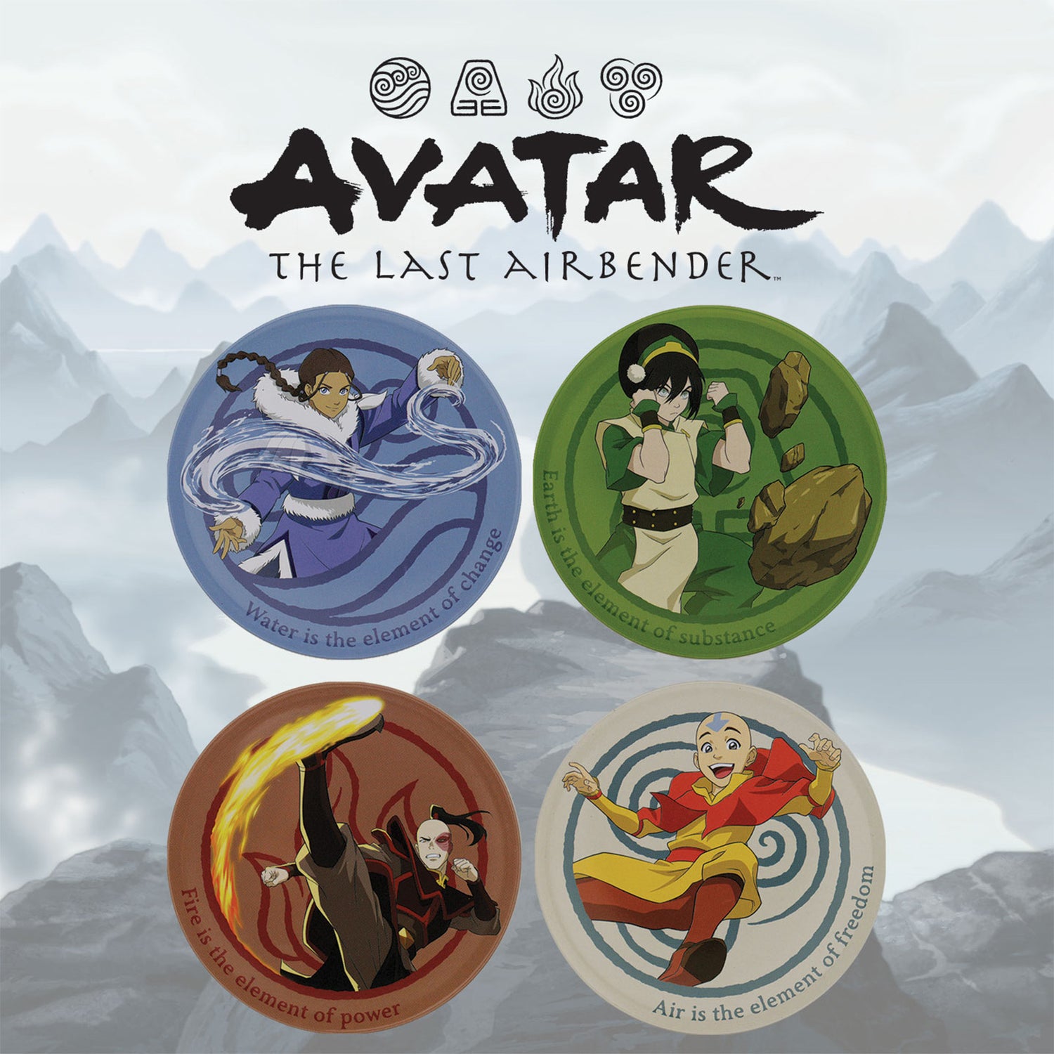 Avatar the Last Airbender Set of 4 Embossed Metal Coasters By Fanattik