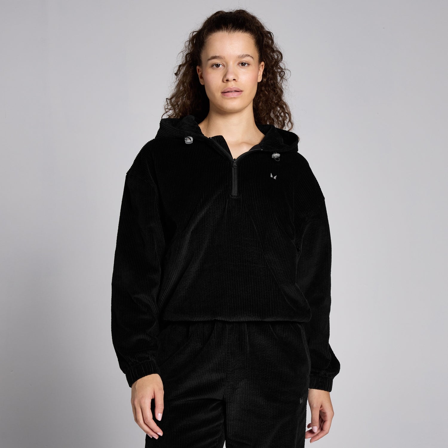 MP Women's Corduroy 1/4 Zip Hoodie - Black - M