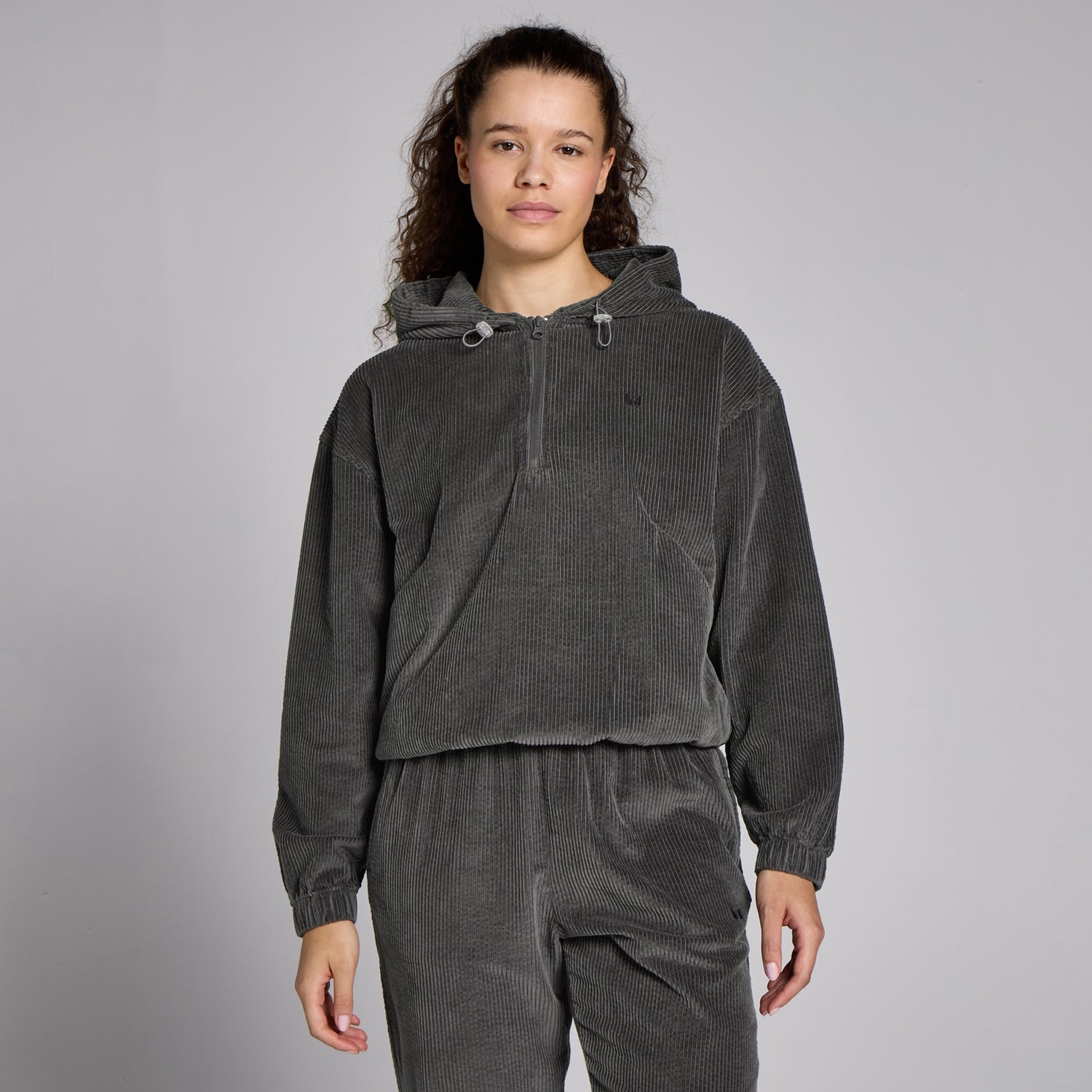 MP Women's Corduroy 1/4 Zip Hoodie - Gun Metal - M