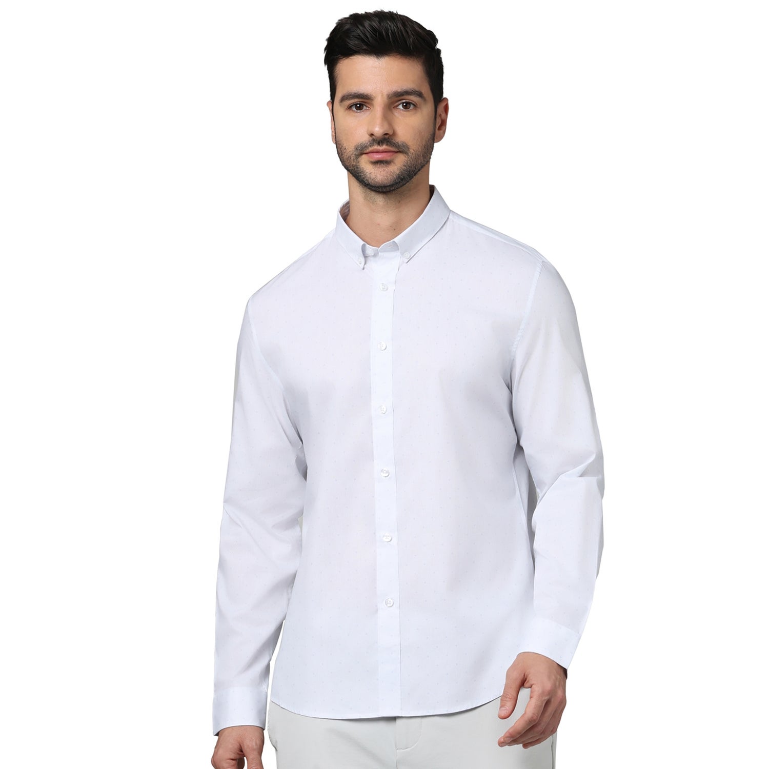Men s White Solid Slim Fit Cotton Formal Shirts GAOP Celio