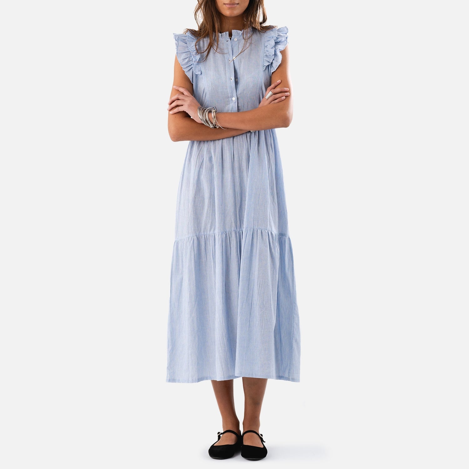 Lollys Laundry Harriet Striped Cotton-Poplin Maxi Dress - L