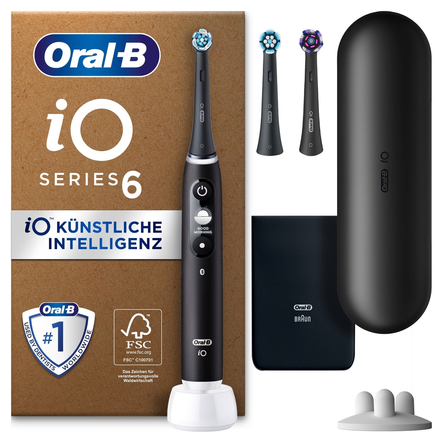 [Zahnarztpraxis-Angebot] Oral-B iO Series 6 Plus Edition Elektrische Zahnbürste, Reiseetui, recycelbare Verpackung, Black Lava