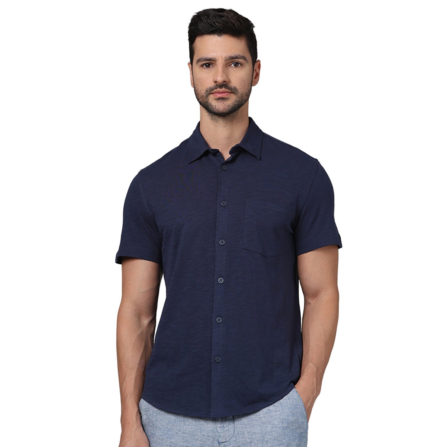 Navy blue casual shirt discount
