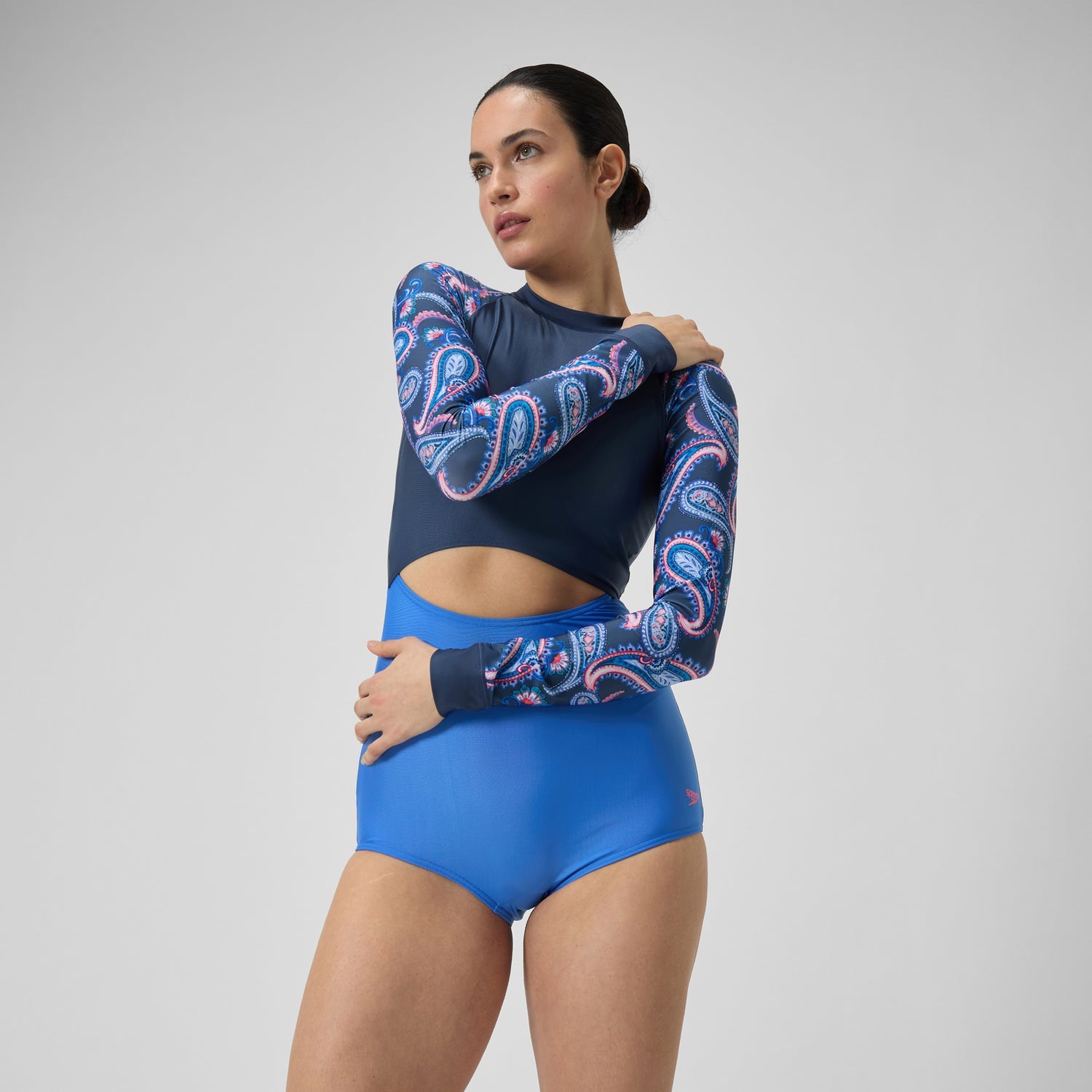Women s Long Sleeve Extra Low Leg Swimsuit Navy Blue Speedo