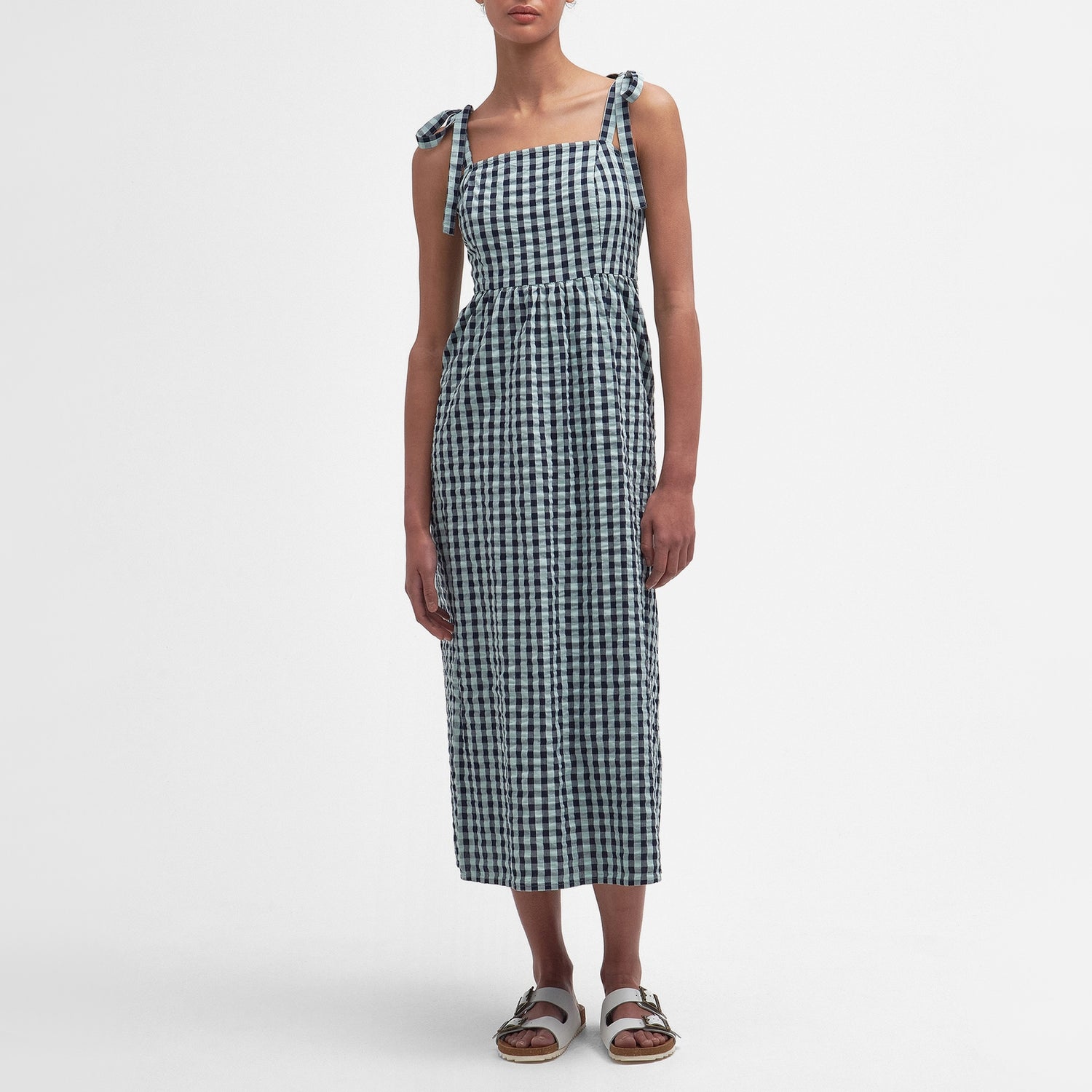 Barbour Abigail Gingham Cotton-Seersucker Midi Dress - UK 16