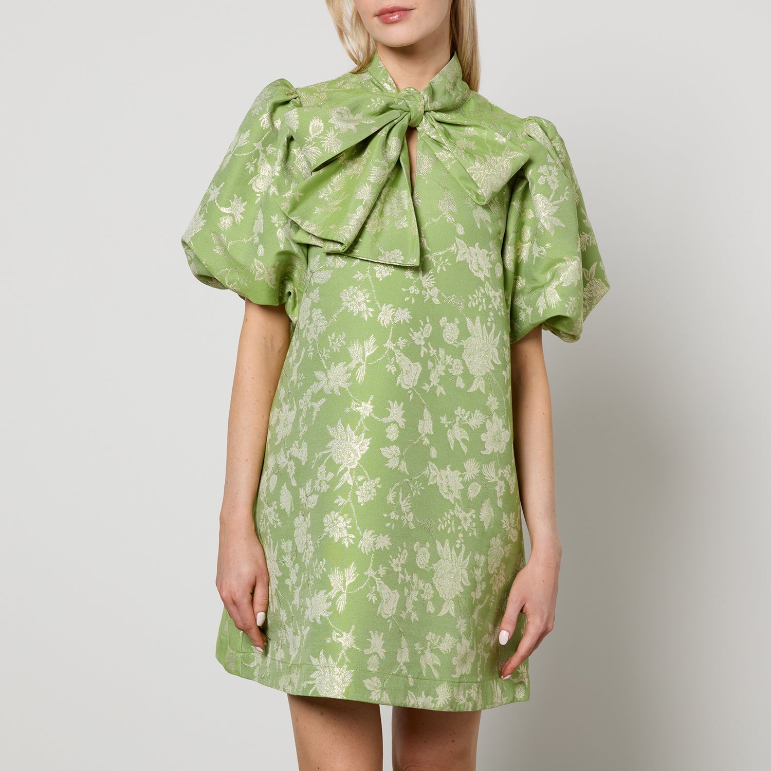 Sister Jane Laurel Floral-Jacquard Bow Dress - L/UK 14