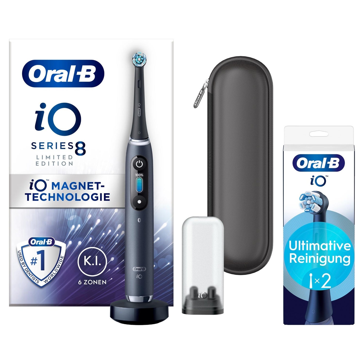 Oral B iO 8 Limitierte Edition elektrische Zahnbürste, Reiseetui - Schwarz