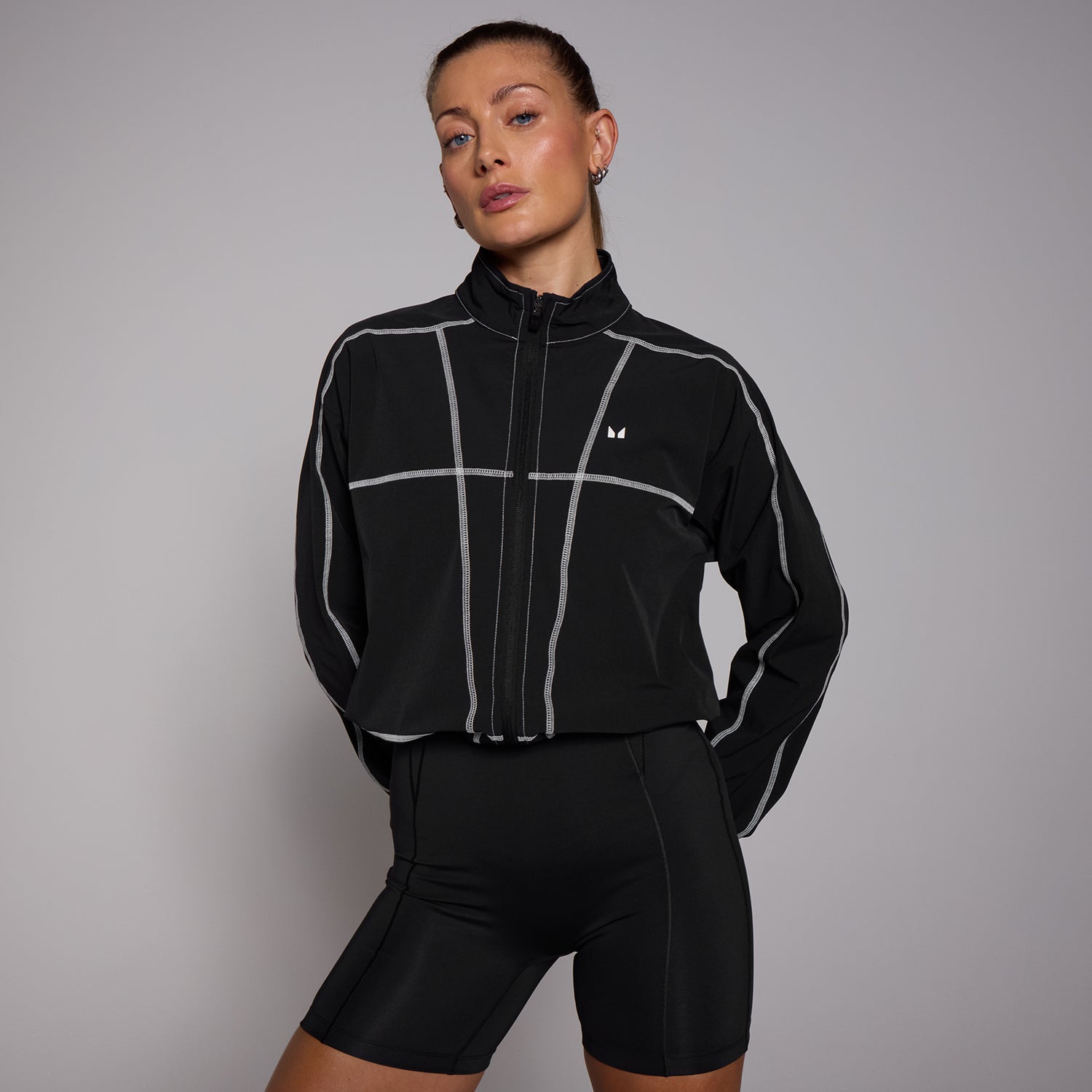 MP Women's Tempo Cropped Contrast Stitch Windbreaker - Black - L