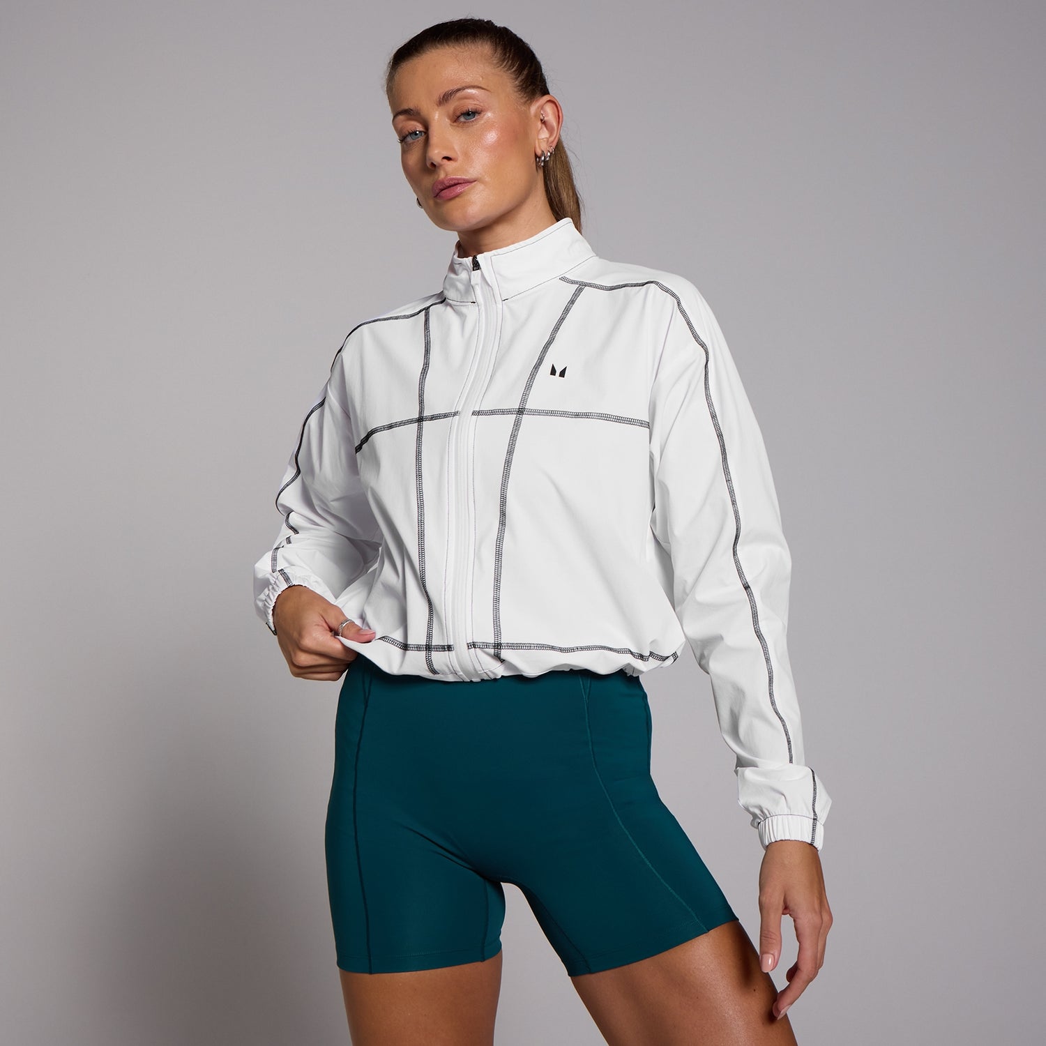 MP Women's Tempo Cropped Contrast Stitch Windbreaker - White - M
