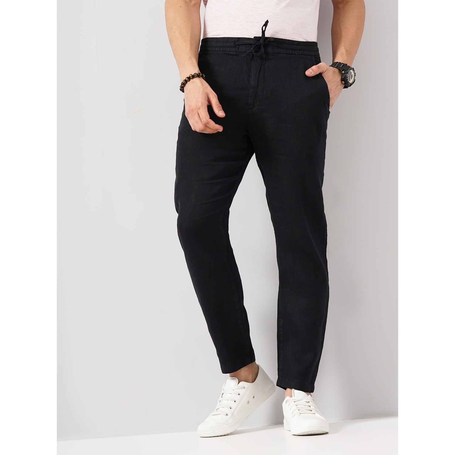Men's black linen trousers deals