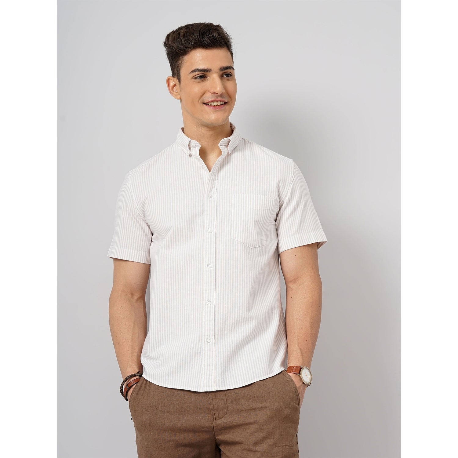 Mens off white button down shirt top