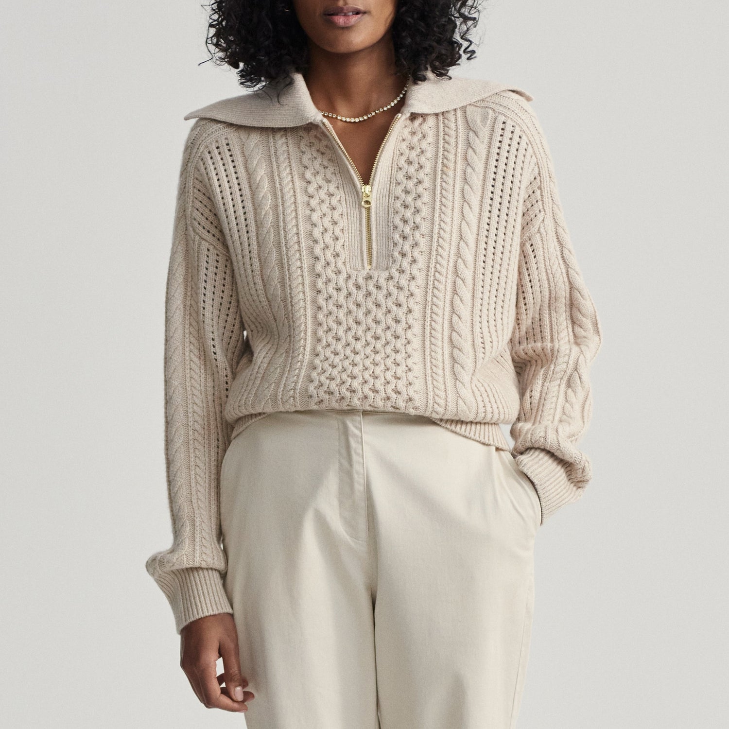 Varley Camello Relaxed Cable-Knit Jumper