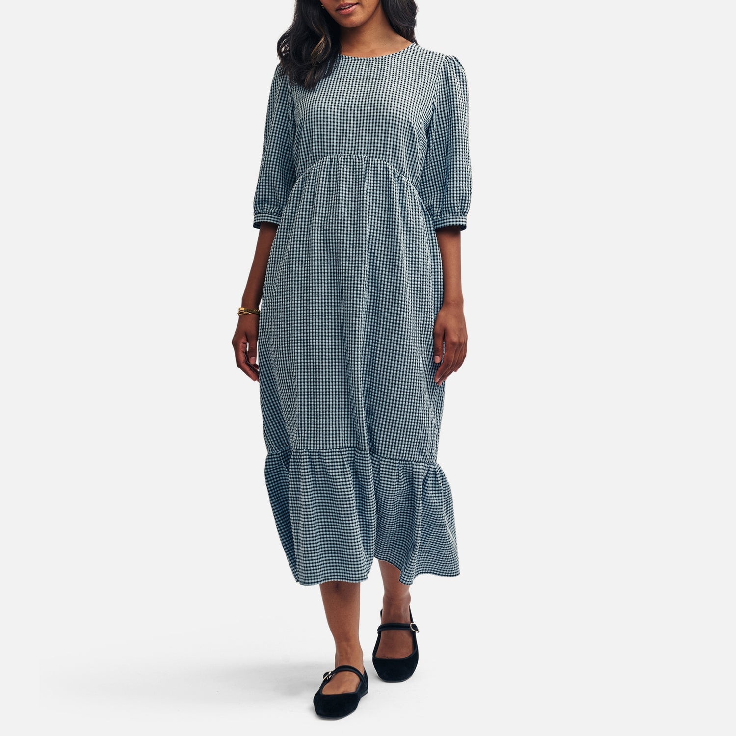 Nobody's Child Rachel Gingham Cotton-Seersucker Midi Dress - UK 12
