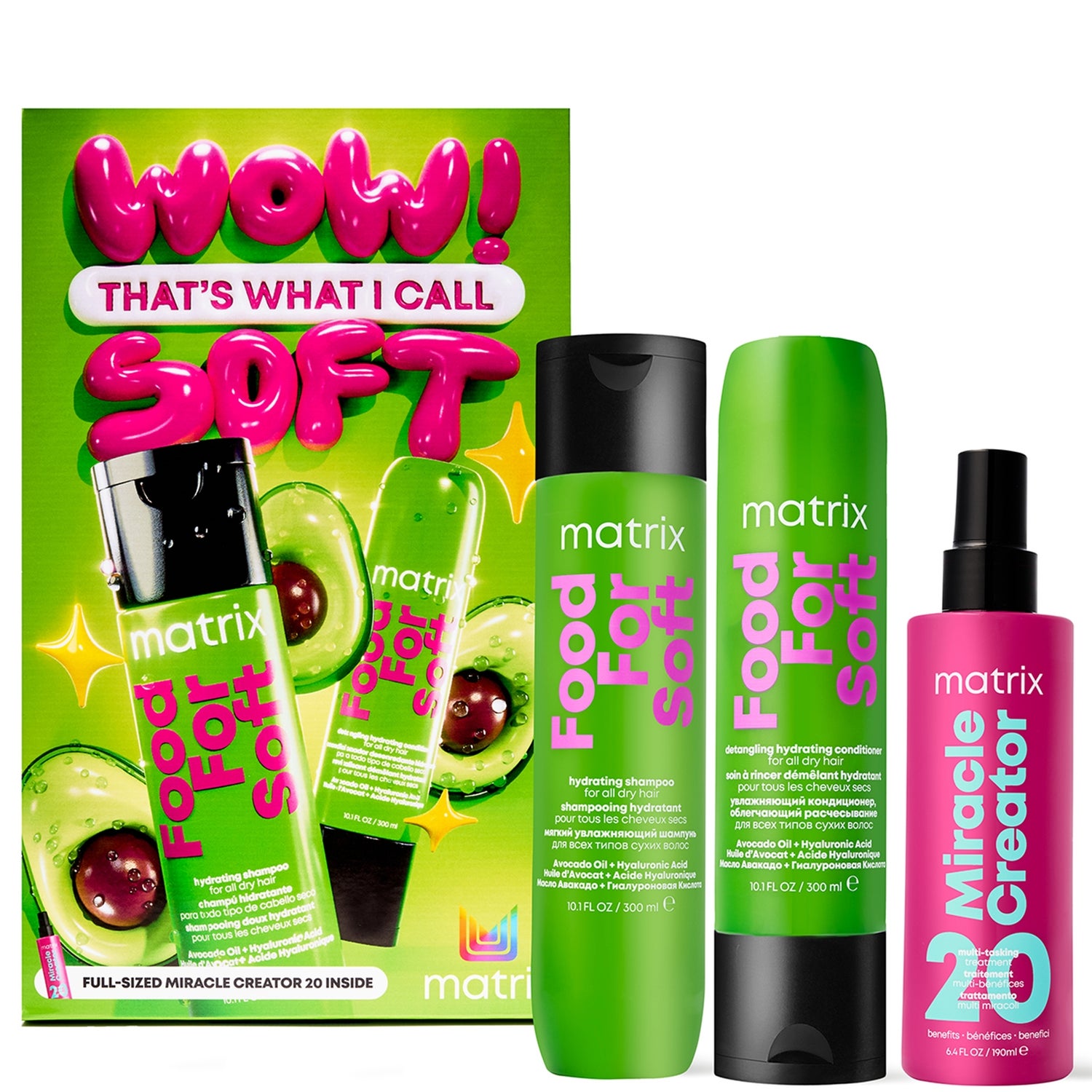 Matrix Food for Soft Hydrating Shampoo, Conditioner and Miracle Creator Leave-in Spray Haircare Gift Set for Dry Hair (Worth £48)