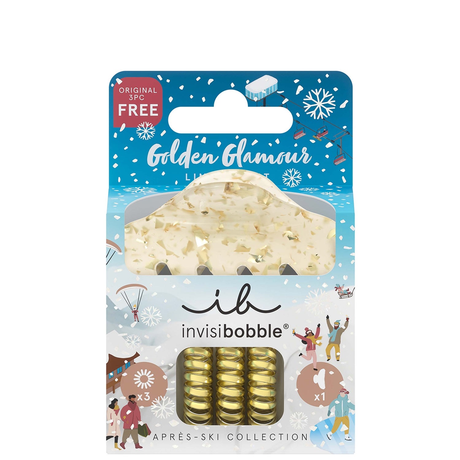 invisibobble Apres Ski Golden Glamour Spiral Scrunchie and Clip Set