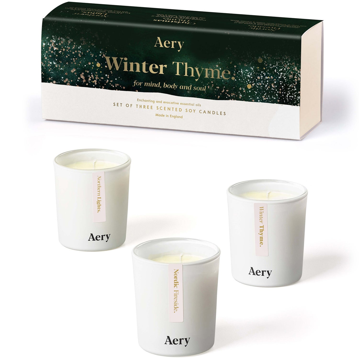 AERY Winter Thyme Gift Set of Three Votive Candles