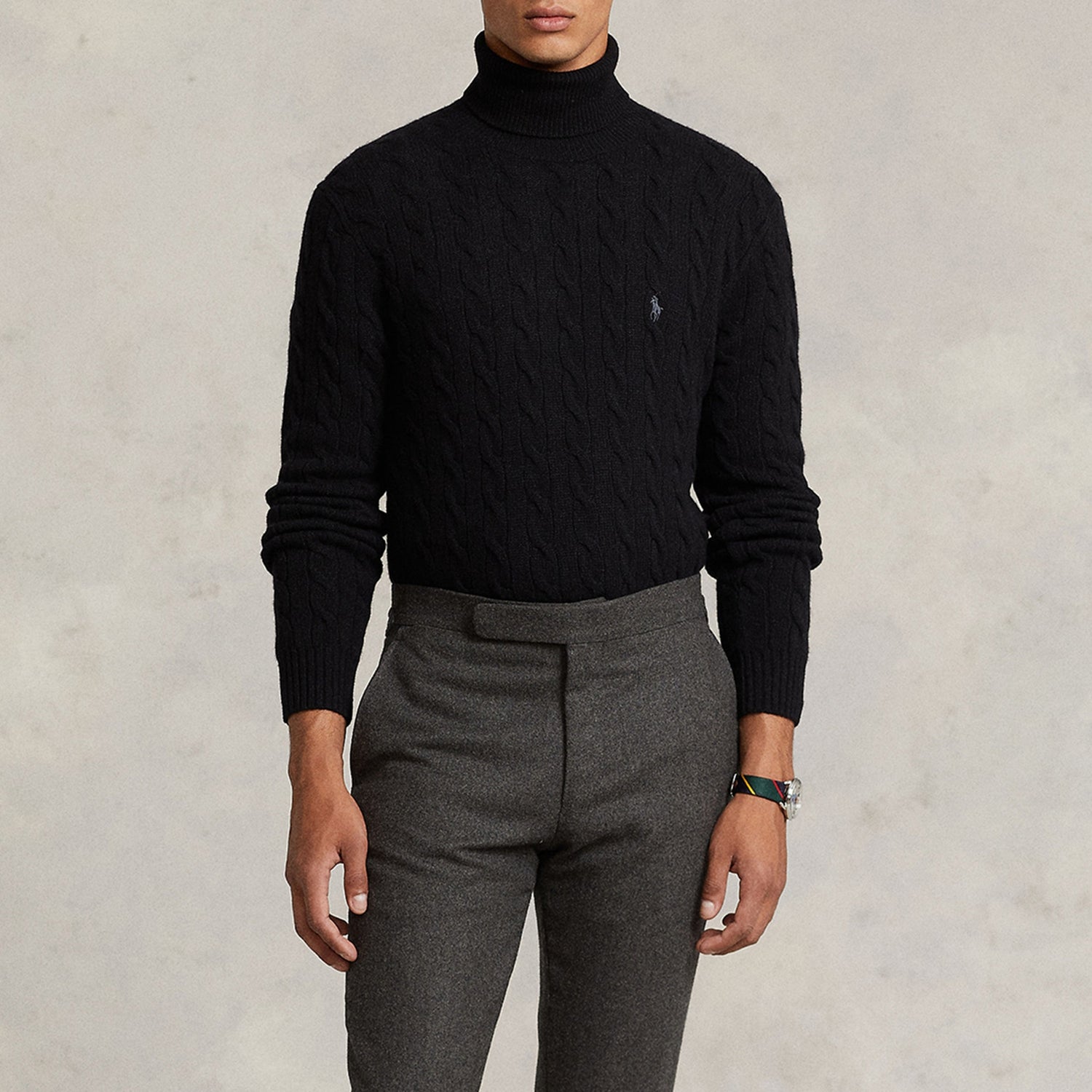 Polo Ralph Lauren Men's Wool Cashmere Blend Cable Knit Turtle Neck Jumper - Polo Black - XL