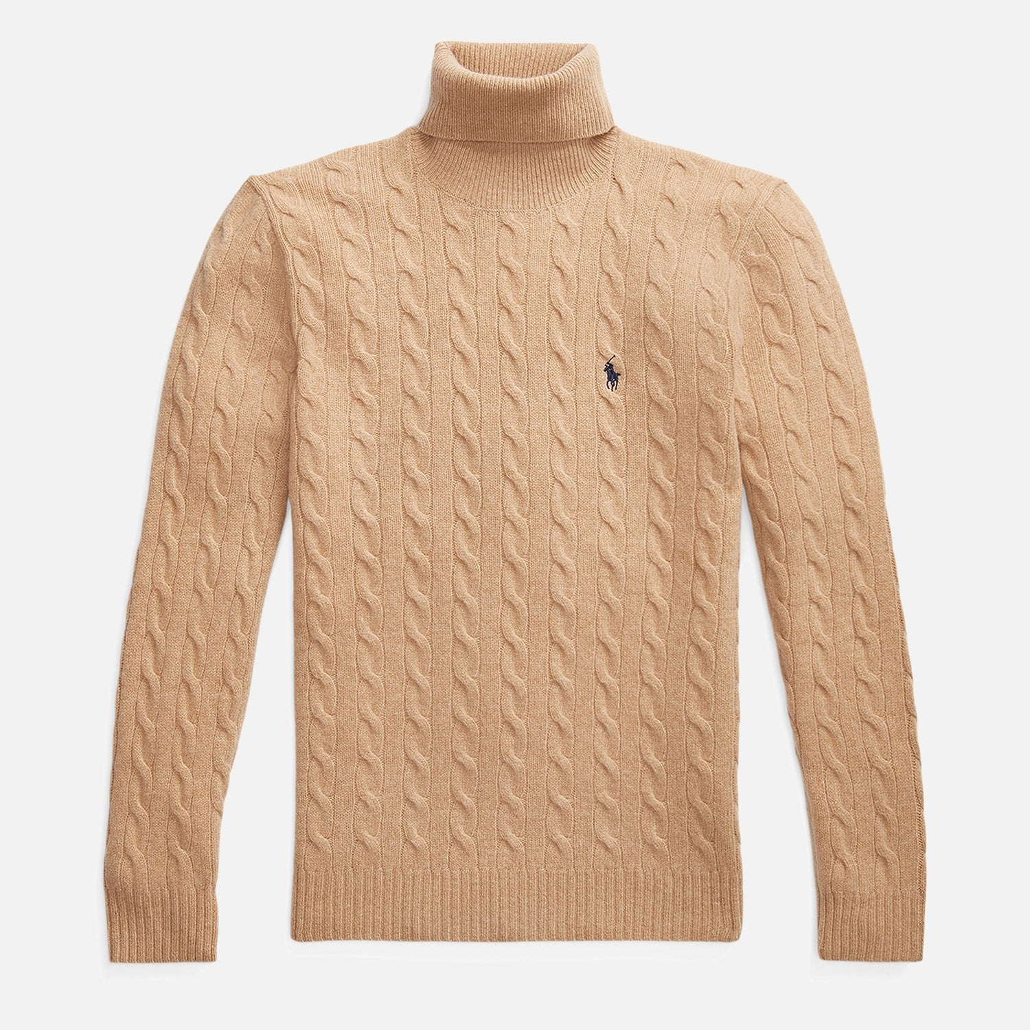 Polo Ralph Lauren Men's Wool Cashmere Blend Cable Knit Turtle Neck Jumper - Camel Melange - M