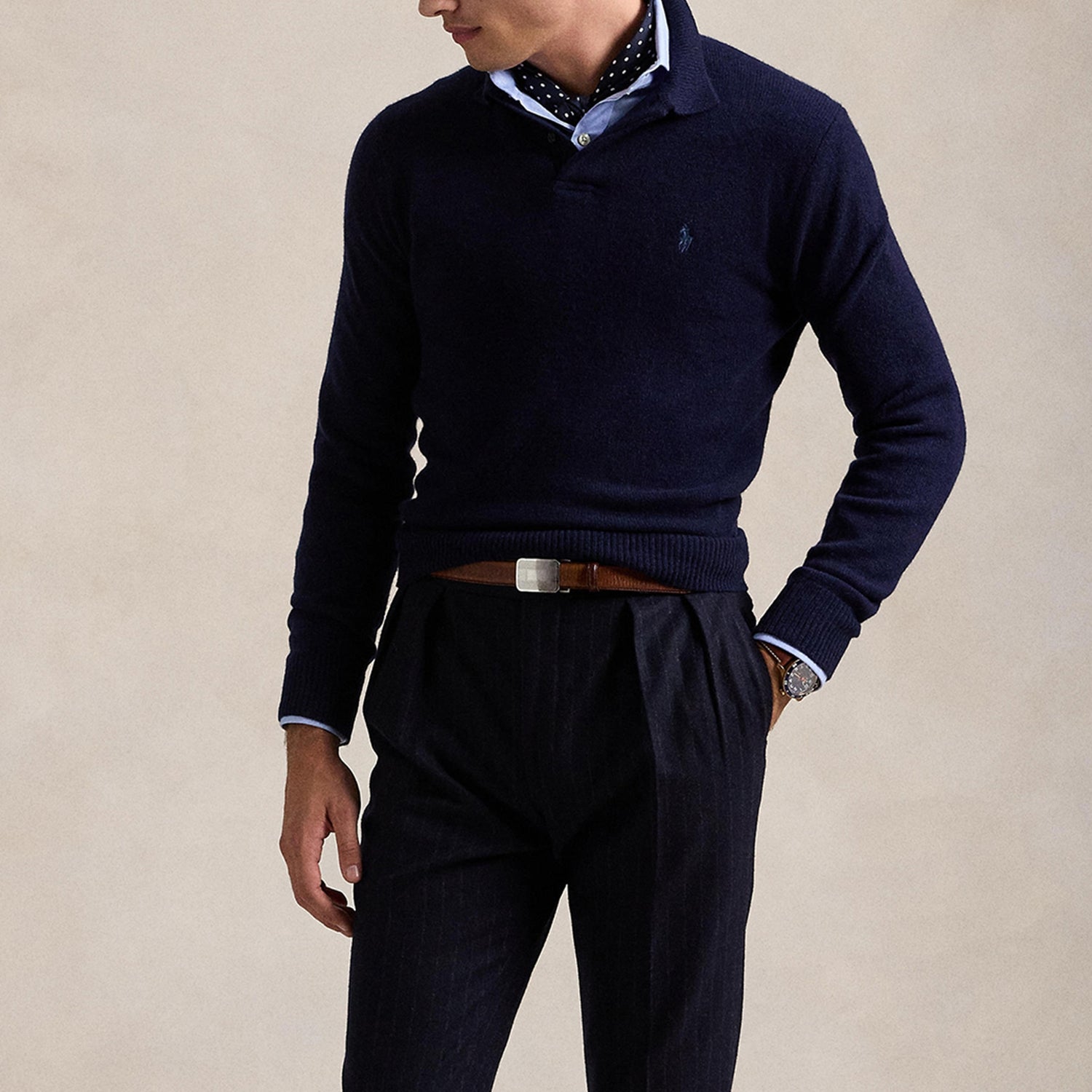 Polo Ralph Lauren Wool Cashmere-Blend Jersey Jumper - Hunter Navy - M