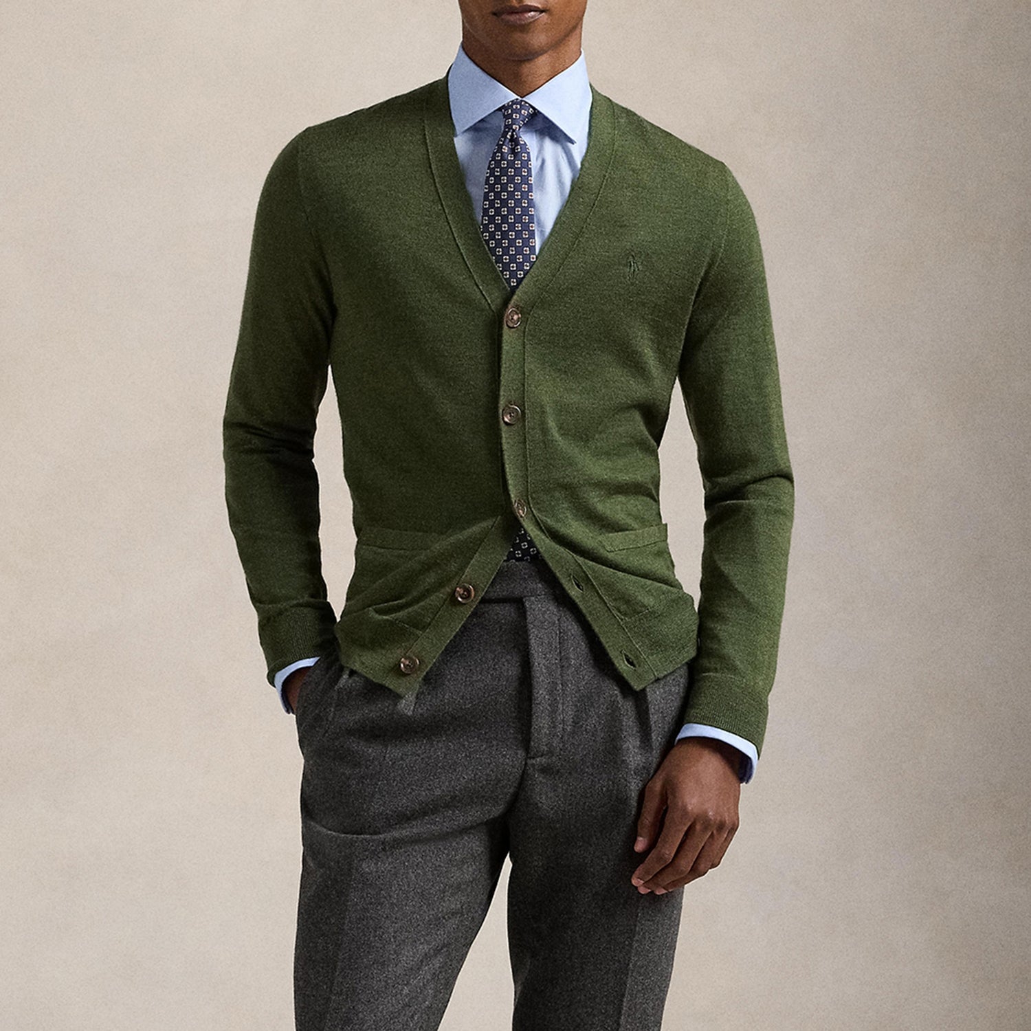 Polo Ralph Lauren Men's Merino Wool Lightweight Cardigan - Classic Olive Heather - S