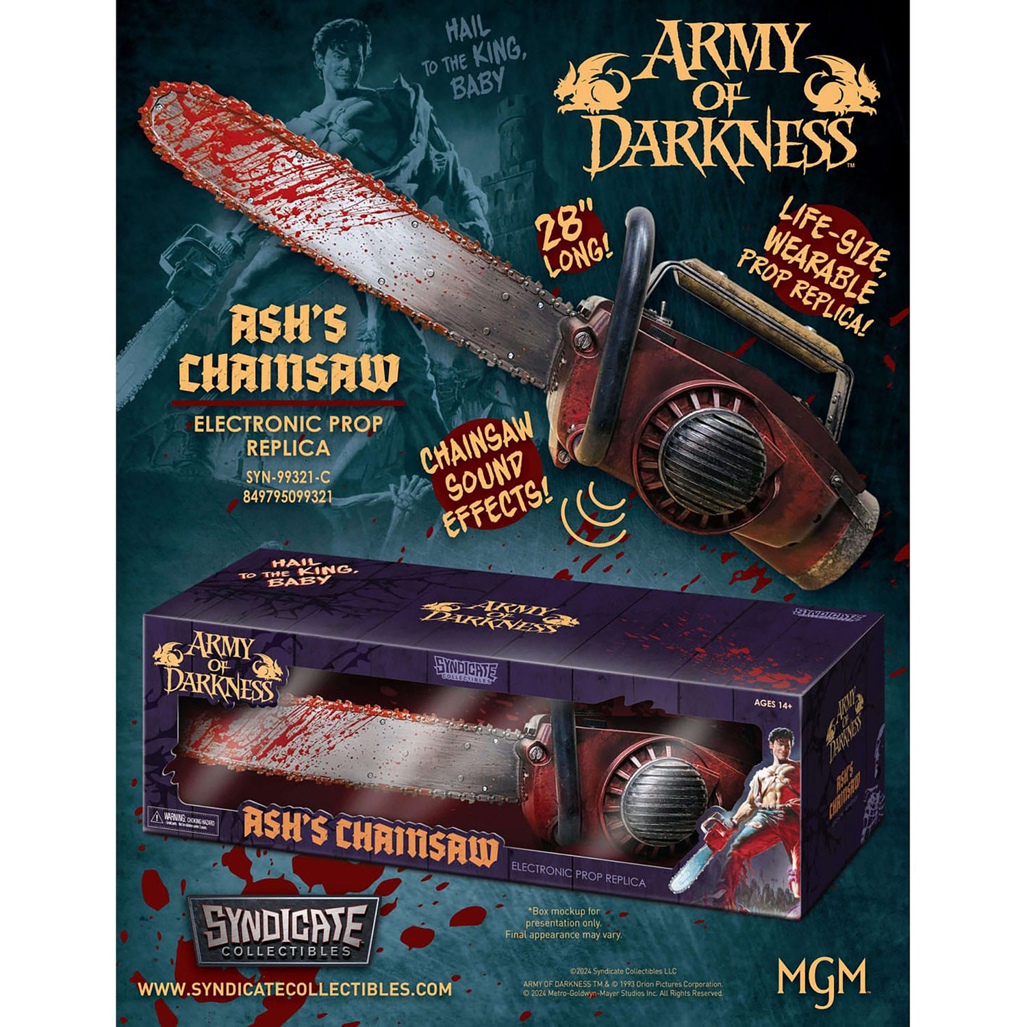 EVIL DEAD - ARMY OF DARKNESS ASH CHAINSAW 1:1 SCALE PROP REPLICA WITH SOUND - 28" LONG