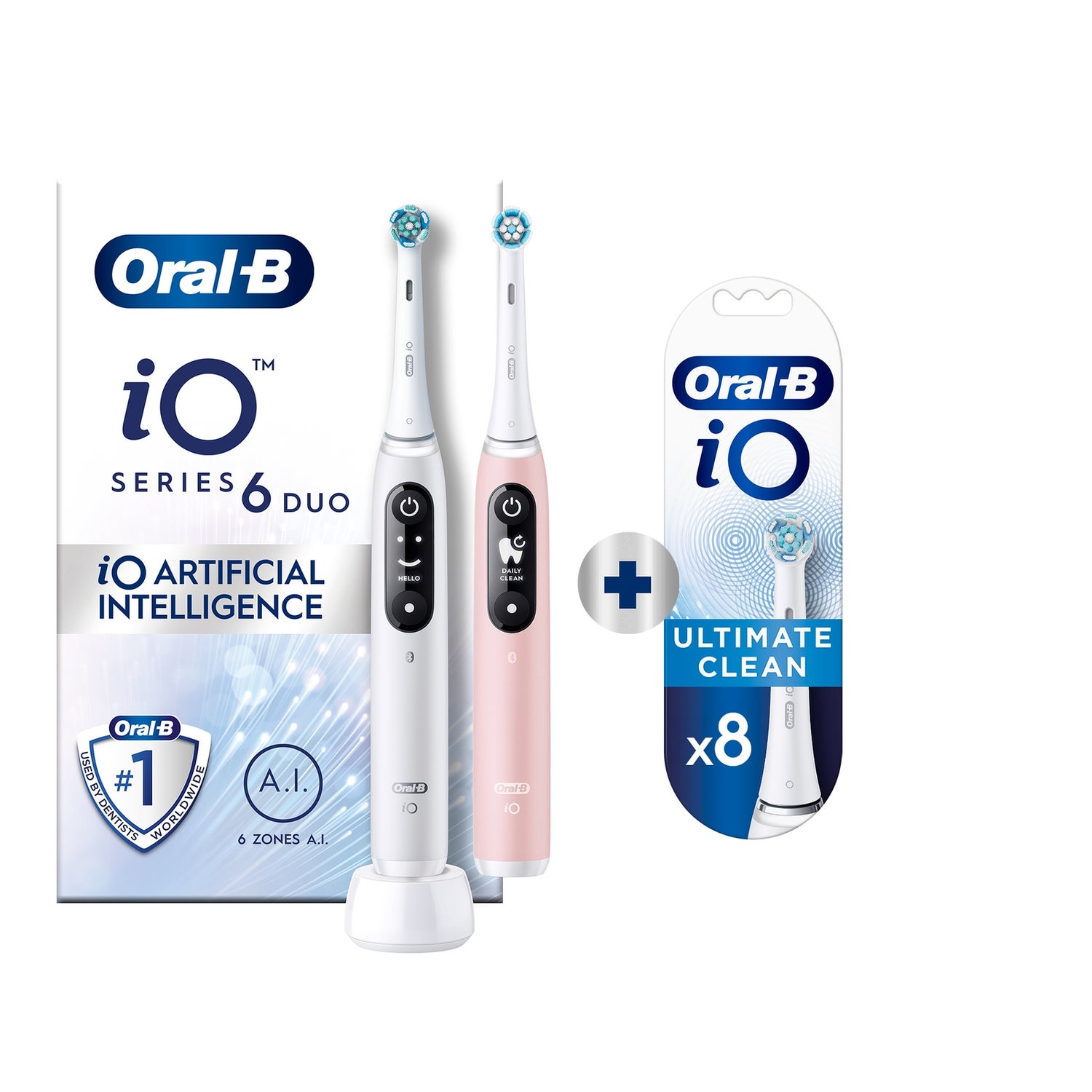 Oral-B iO 6 Elektrische Tandenborstel Wit & Roze Duoverpakking
