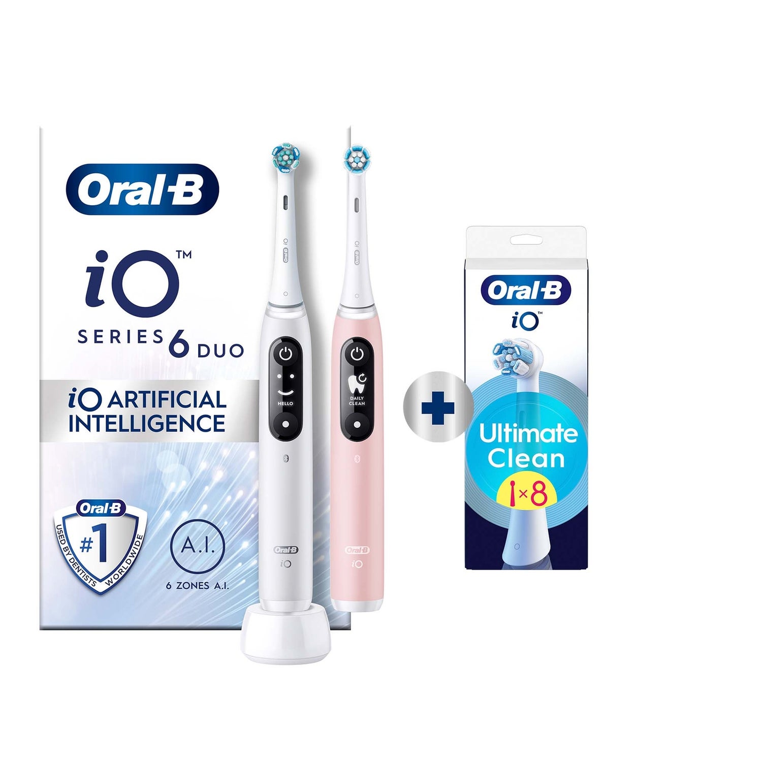 Oral-B iO 6 Elektrische Tandenborstel Wit & Roze Duoverpakking