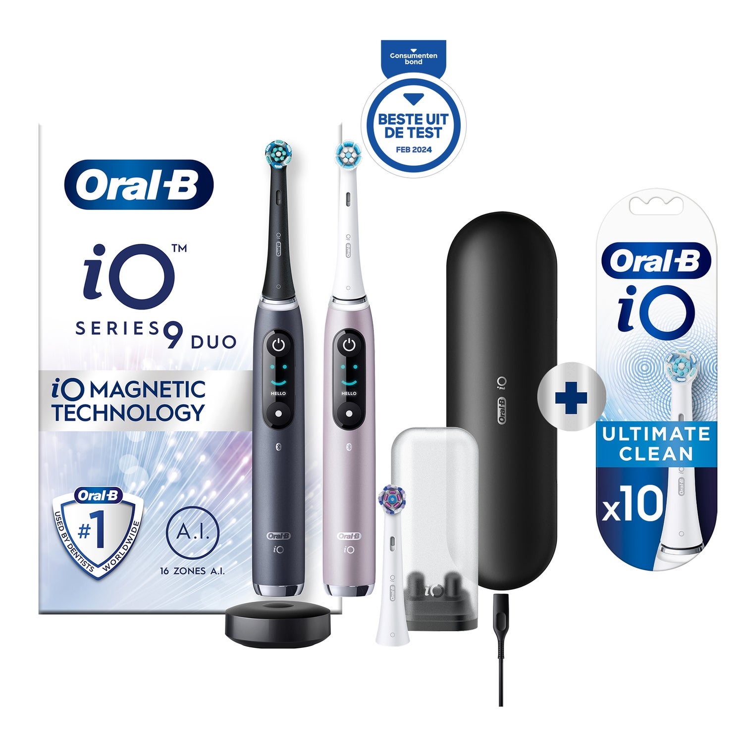 Oral-B iO 9N Elektrische Tandenborstel Zwart & Roze Duoverpakking