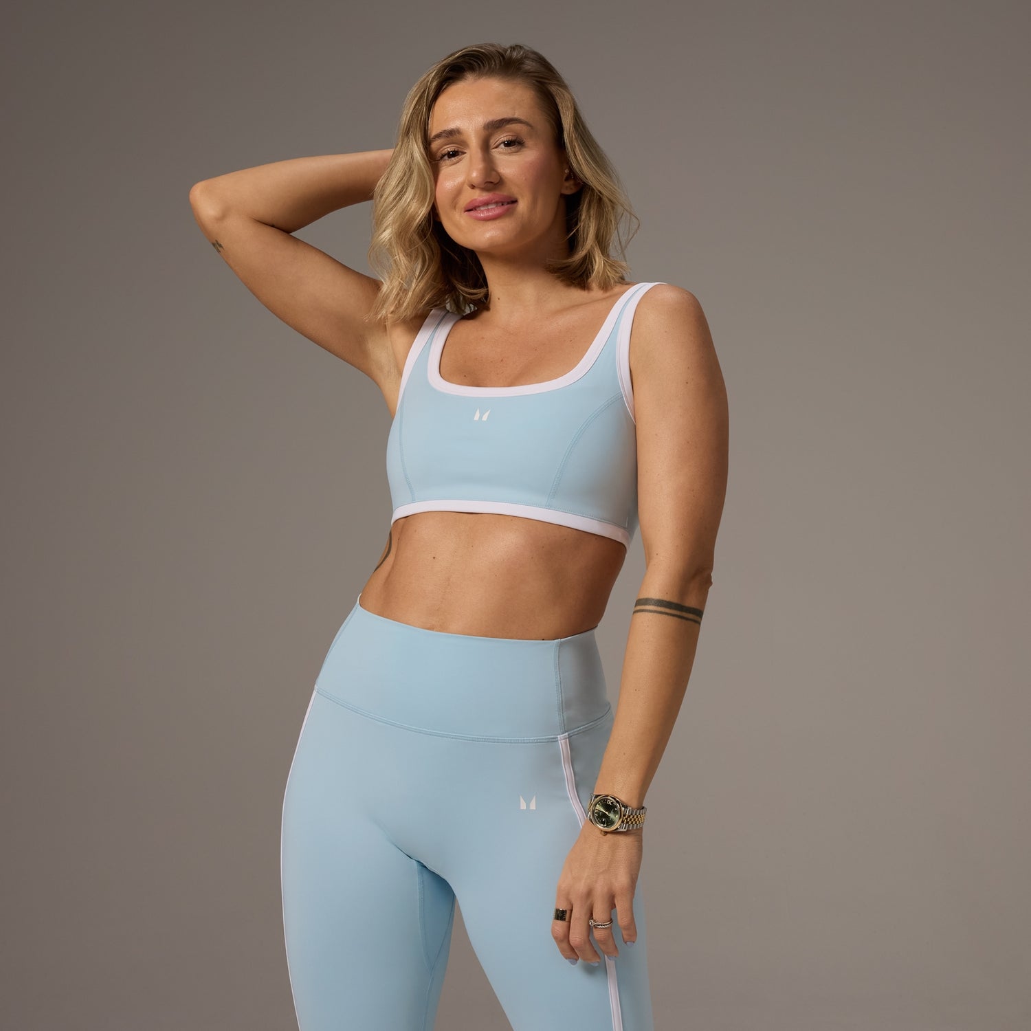 MP Women's Contrast Square Neck Sports Bra - Light Aqua