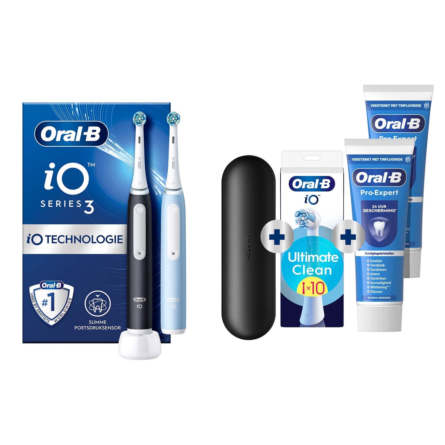 Oral-B iO 3 Elektrische Tandenborstels Zwart & Blauw Duoverpakking