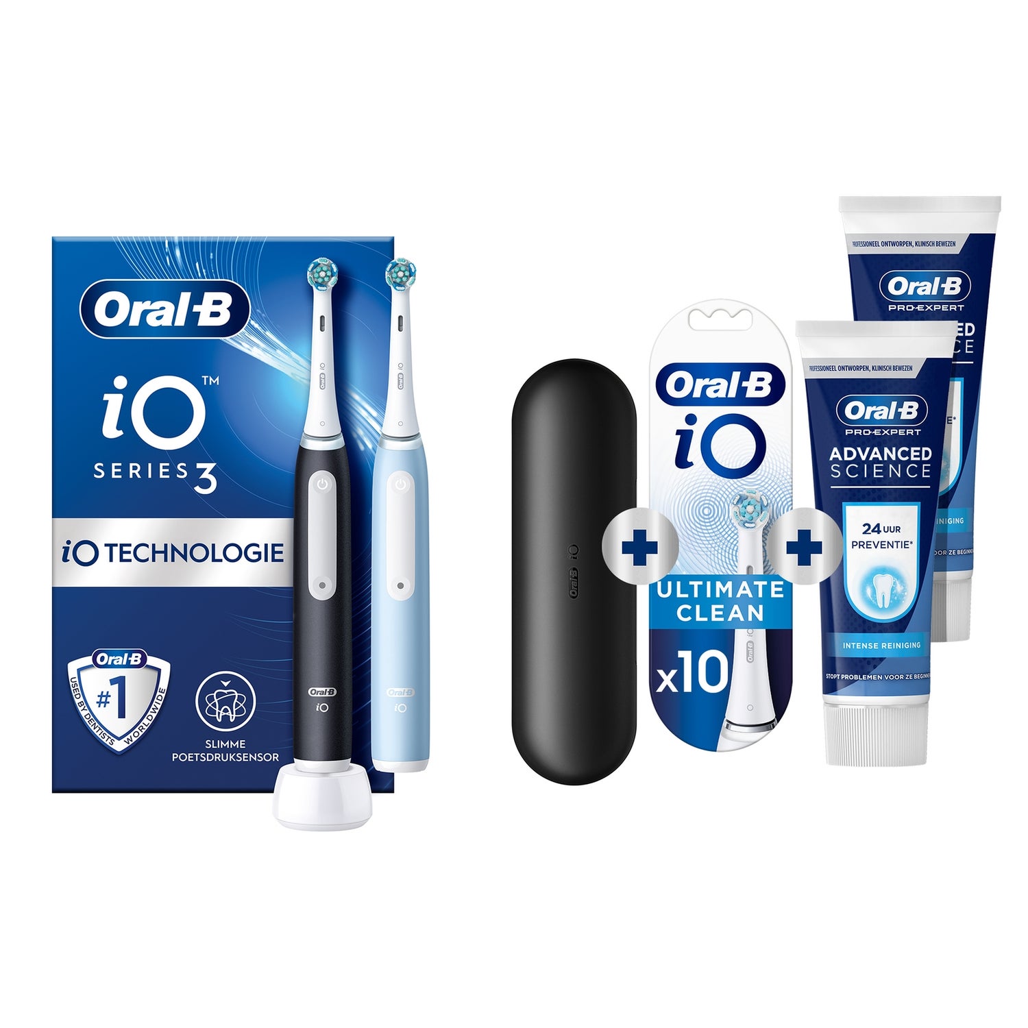 Oral-B iO 3 Elektrische Tandenborstels Zwart & Blauw Duoverpakking