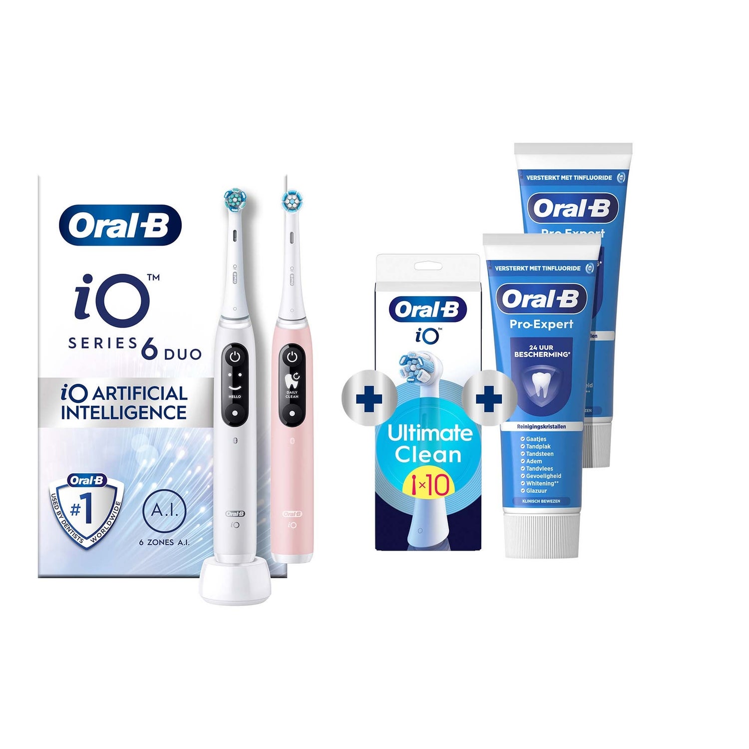Oral-B iO 6 Elektrische Tandenborstel Wit & Roze Duoverpakking
