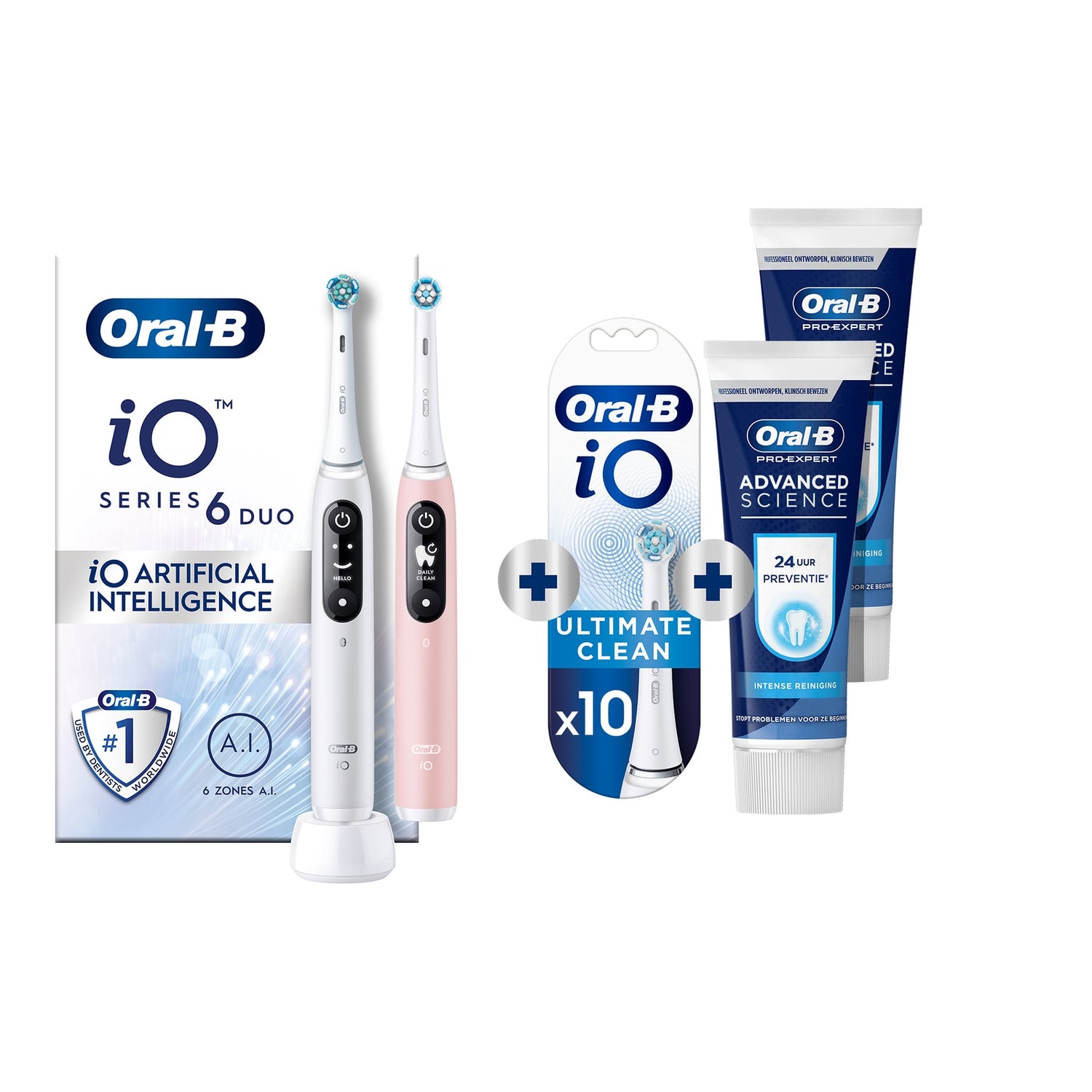 Oral-B iO 6 Elektrische Tandenborstel Wit & Roze Duoverpakking