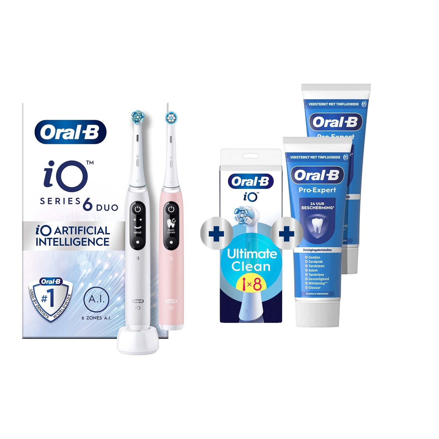 Oral-B iO 6 Elektrische Tandenborstel Wit & Roze Duoverpakking