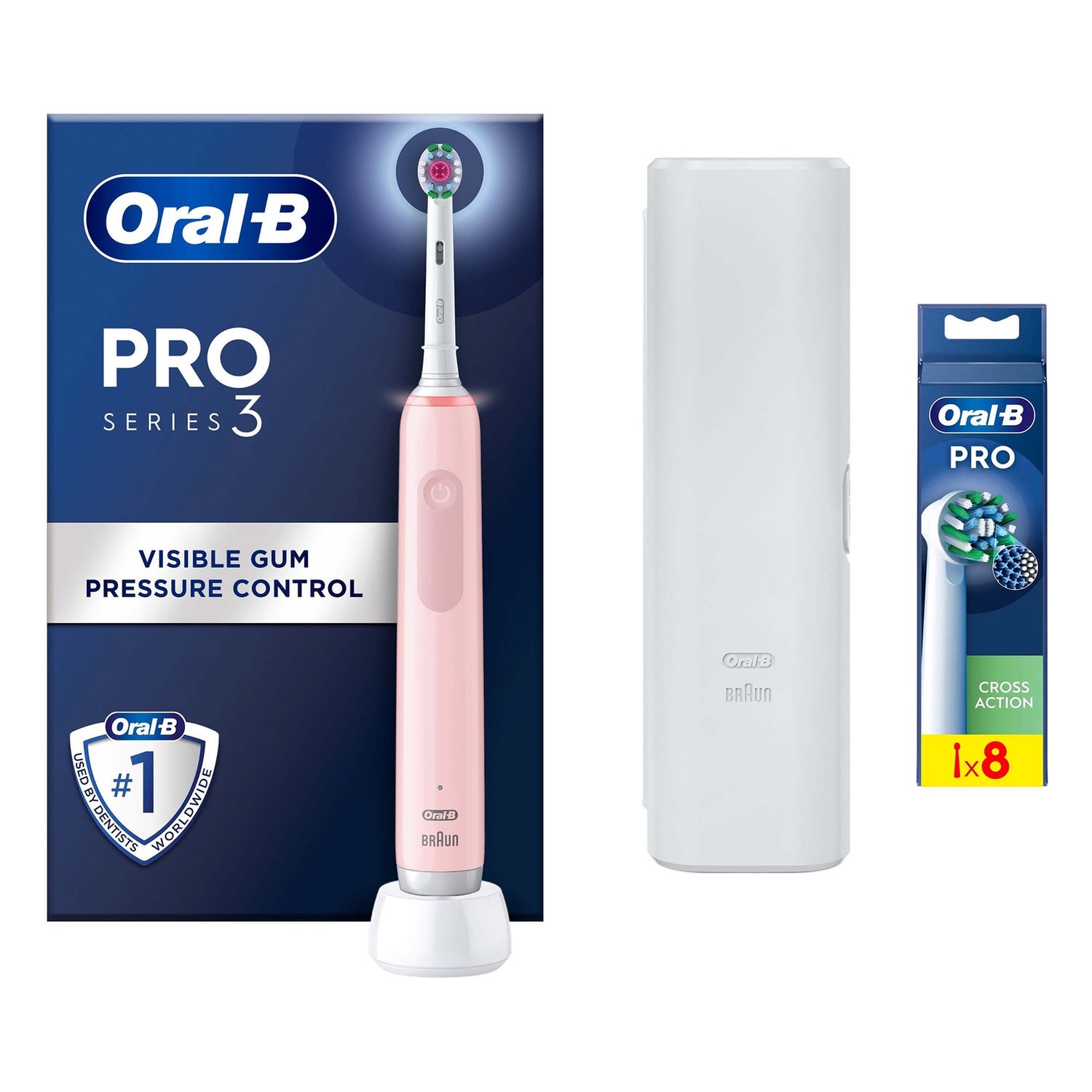 Oral-B Pro 3500 3D White Pink Electric Toothbrush with Travel Case