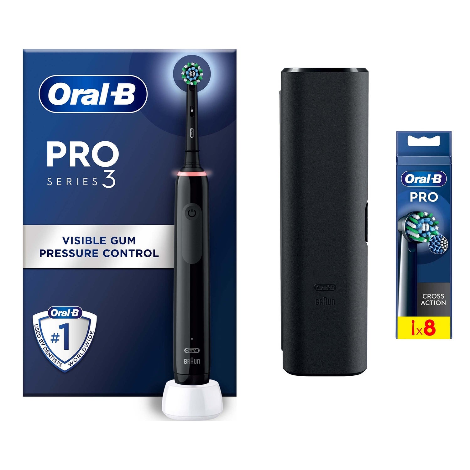 Oral B Pro 3500 Cross Action Black Electric Toothbrush with Travel Case