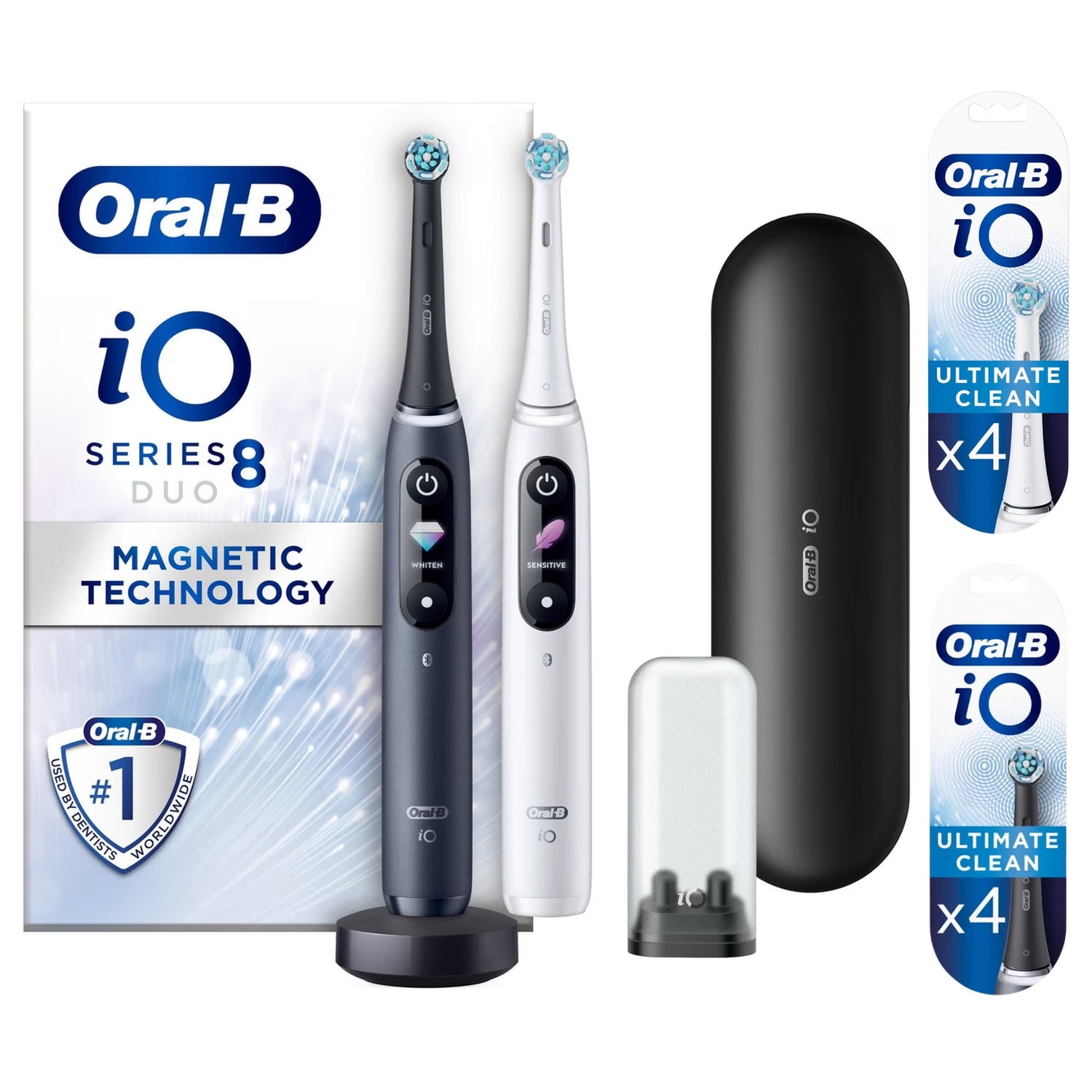 Oral-B iO8 Duo Pack of Two Electric Toothbrushes, White & Black