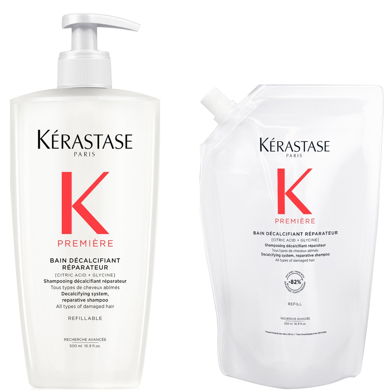 Kérastase Première Refillable Shampoo and Refill Pouch Duo for Damaged Hair with Pure Citric Acid and Glycine 500ml