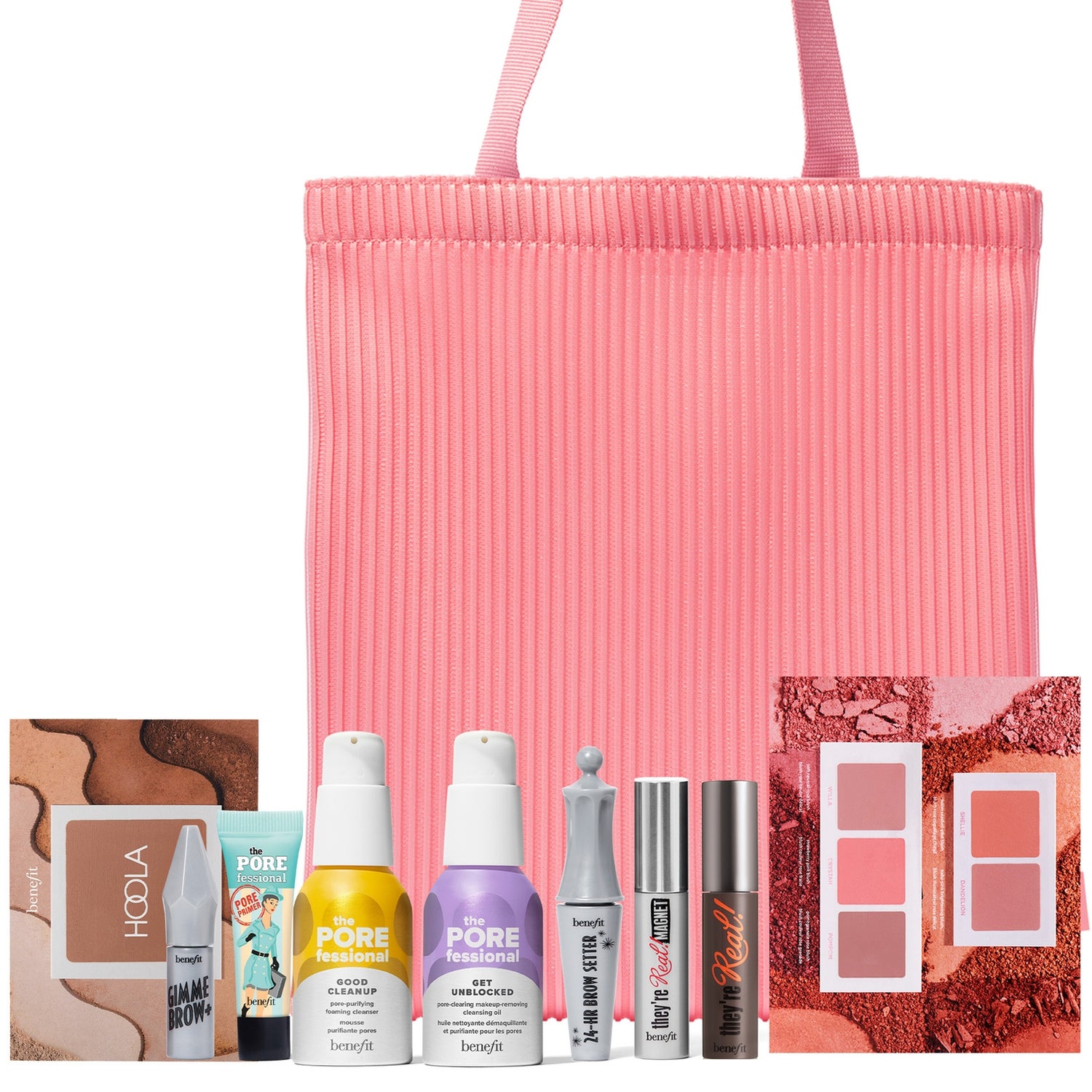benefit Ultimate Brow, Cheek, Mascara and Porefessional Bundle with Pink Tote Bag