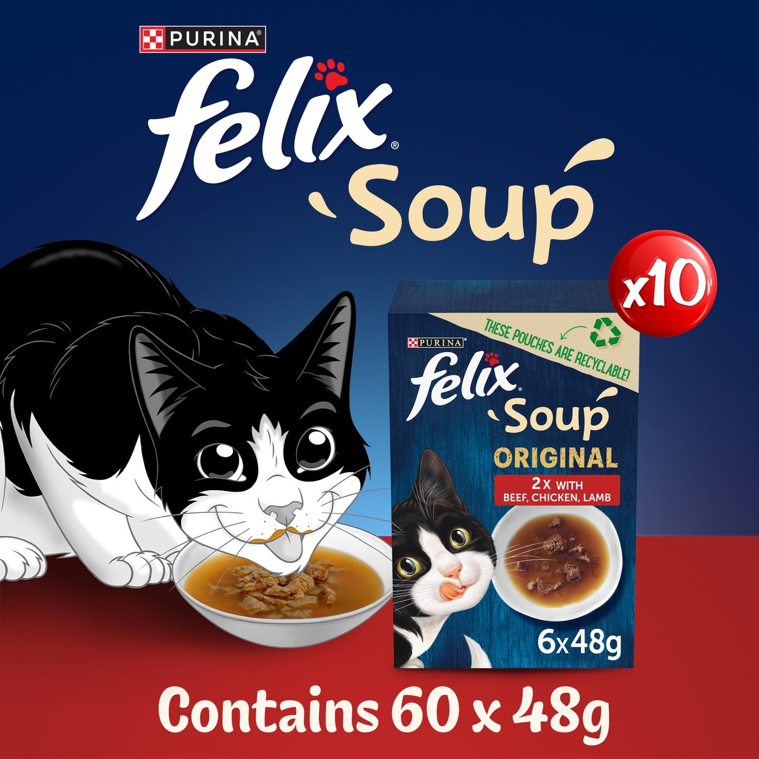 Felix Soup Farm Selection with Chicken, Beef & Lamb Adult Wet Cat Food 60x48g