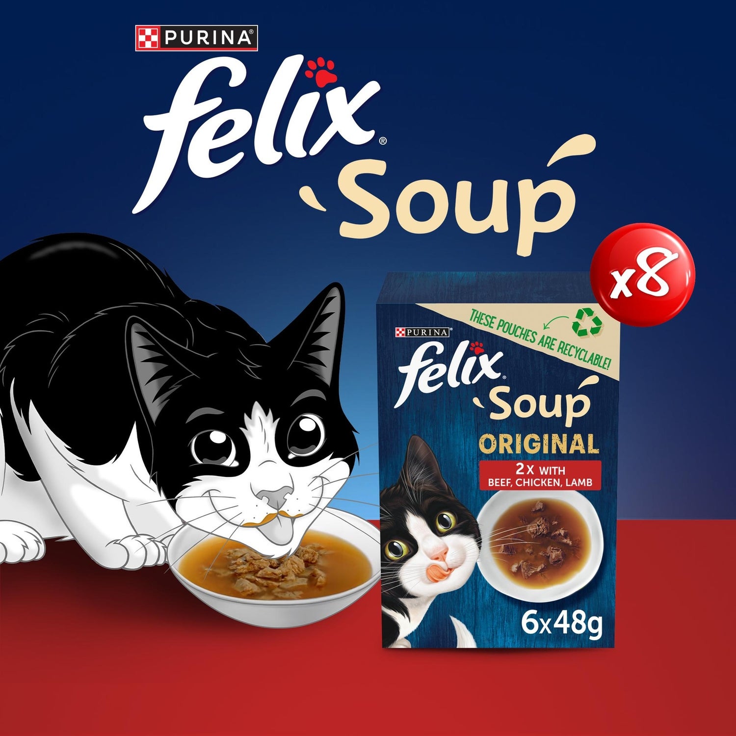 Felix Soup Farm Selection with Chicken, Beef & Lamb Adult Wet Cat Food 60x48g