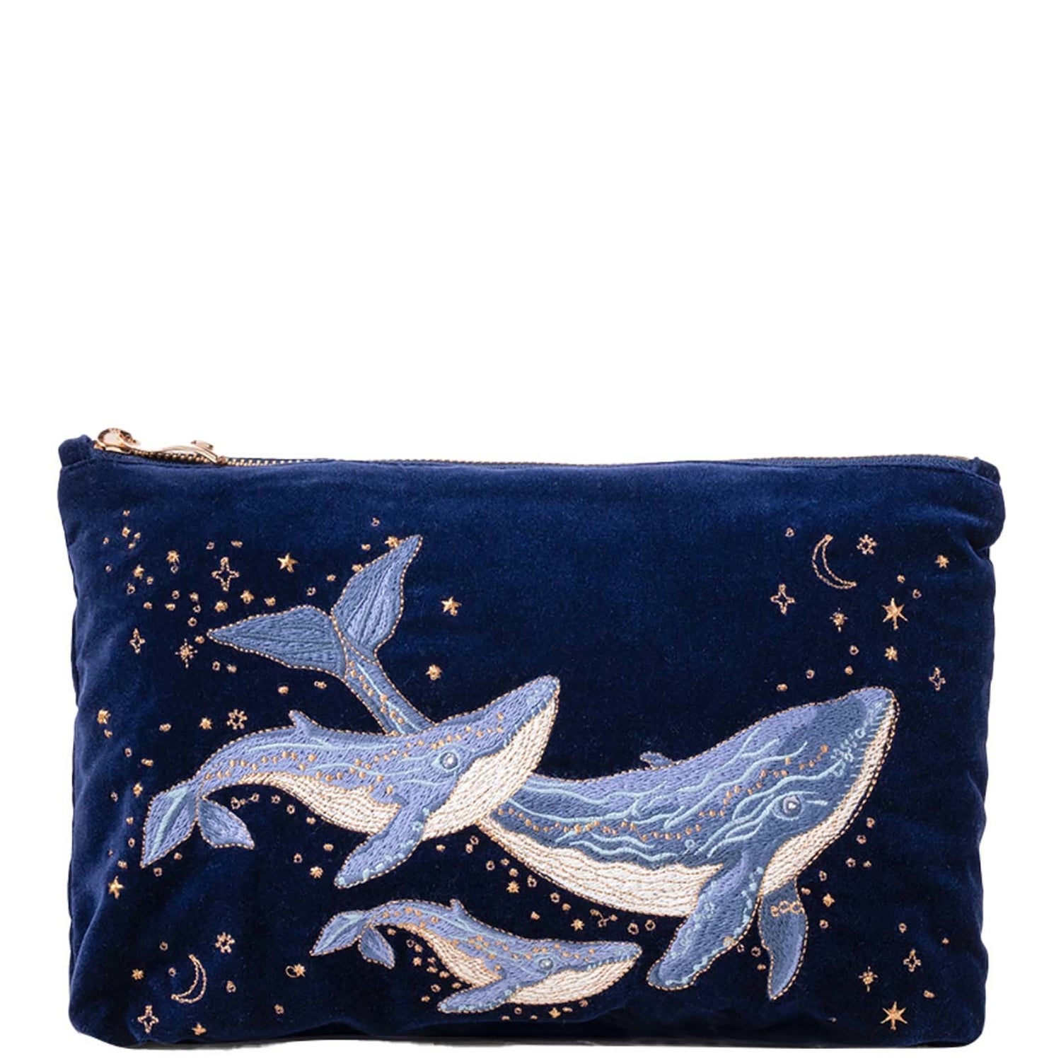 Elizabeth Scarlett Mystical Whale Navy Velvet Everyday Pouch