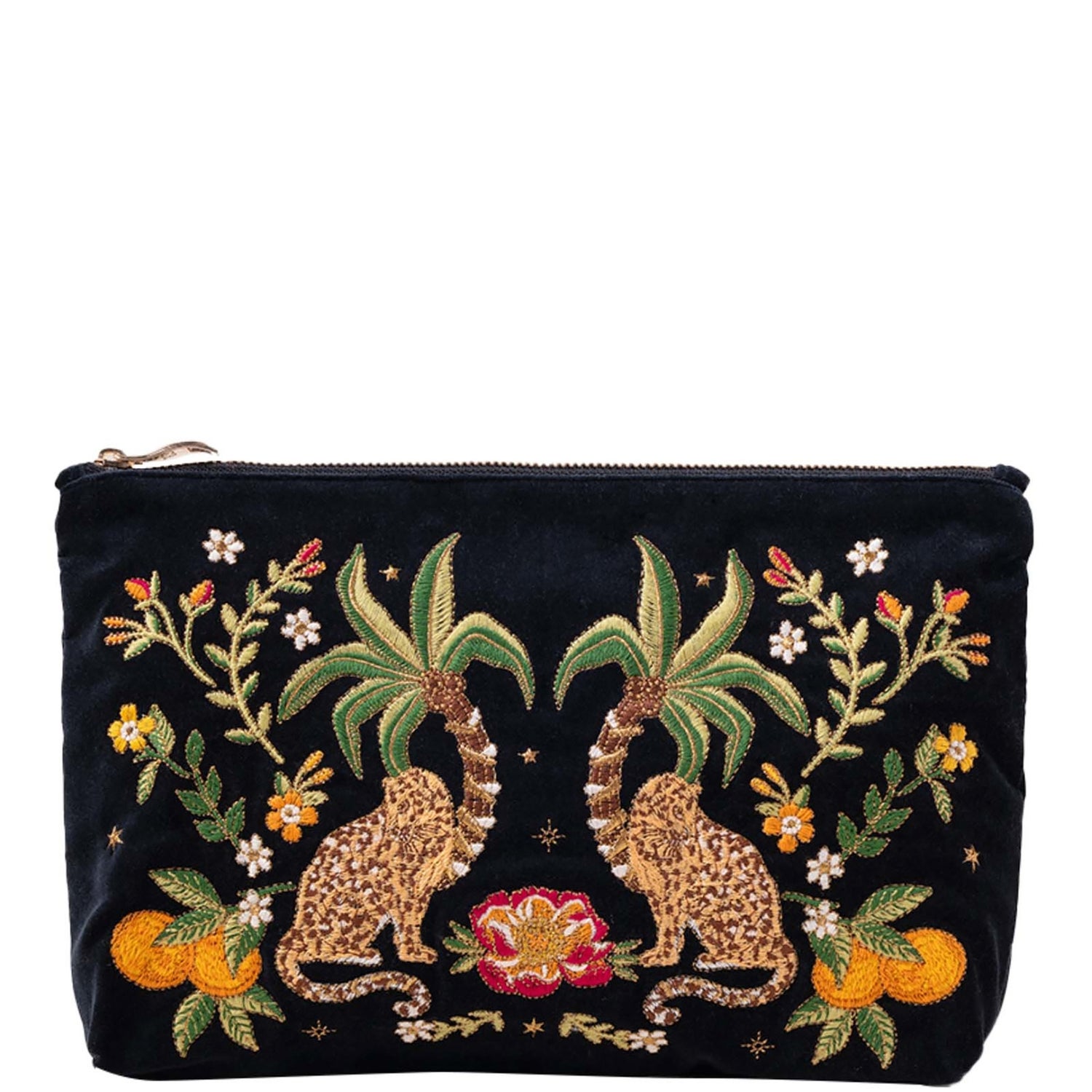 Elizabeth Scarlett Tropical Paradise Jaguar Charcoal Velvet Everyday Pouch
