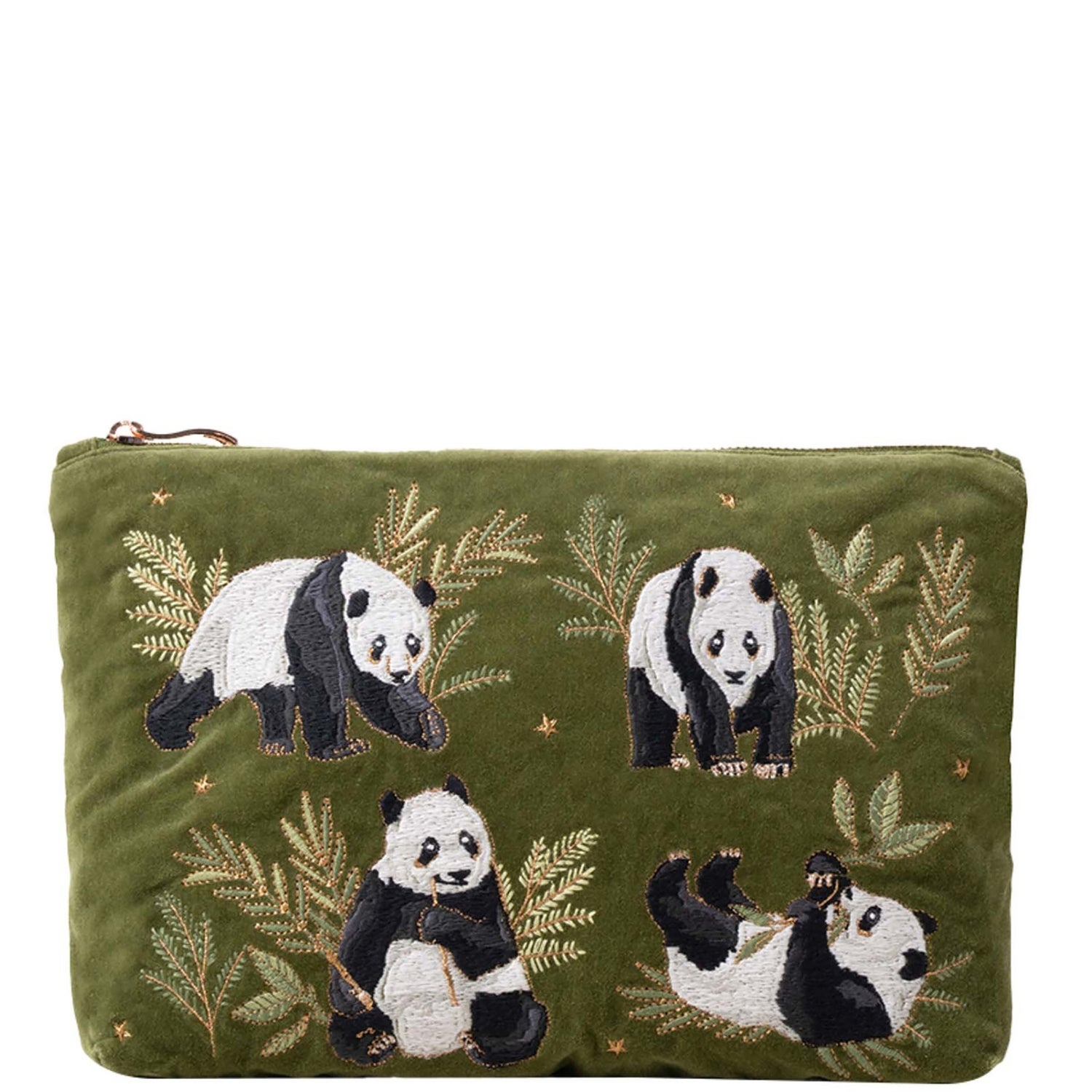 Elizabeth Scarlett Pandas Fern Green Velvet Everyday Pouch