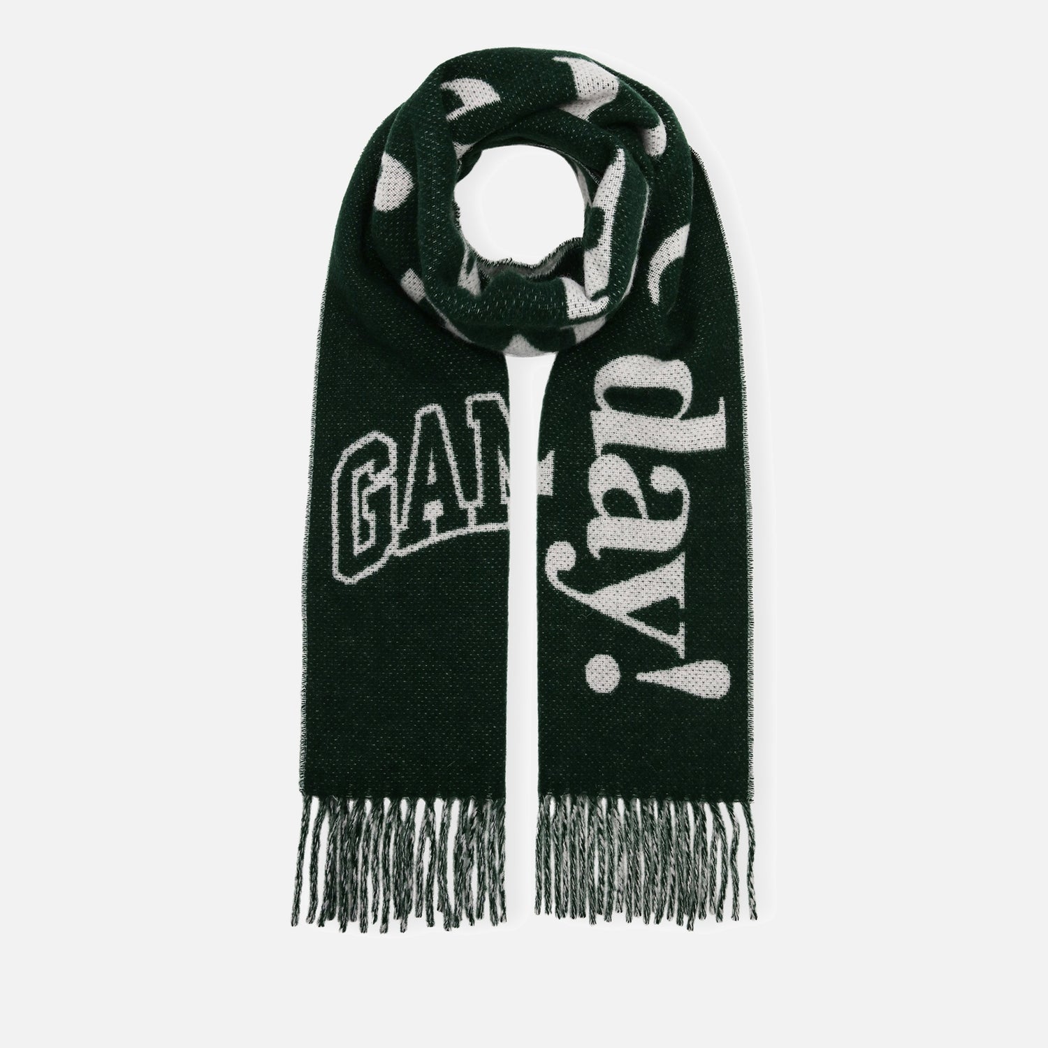 Ganni Logo-Jacquard Recycled Wool-Blend Scarf