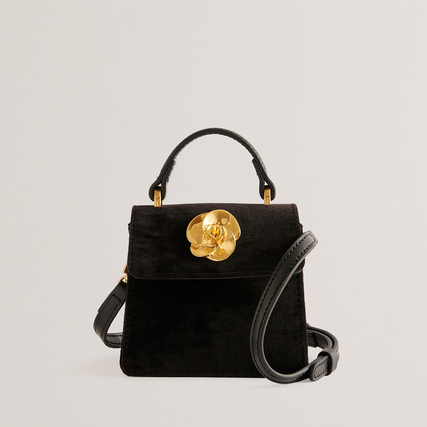 Ted Baker Women s Rosiya Velvet Rose Mini Top Handle Bag Black TheHut