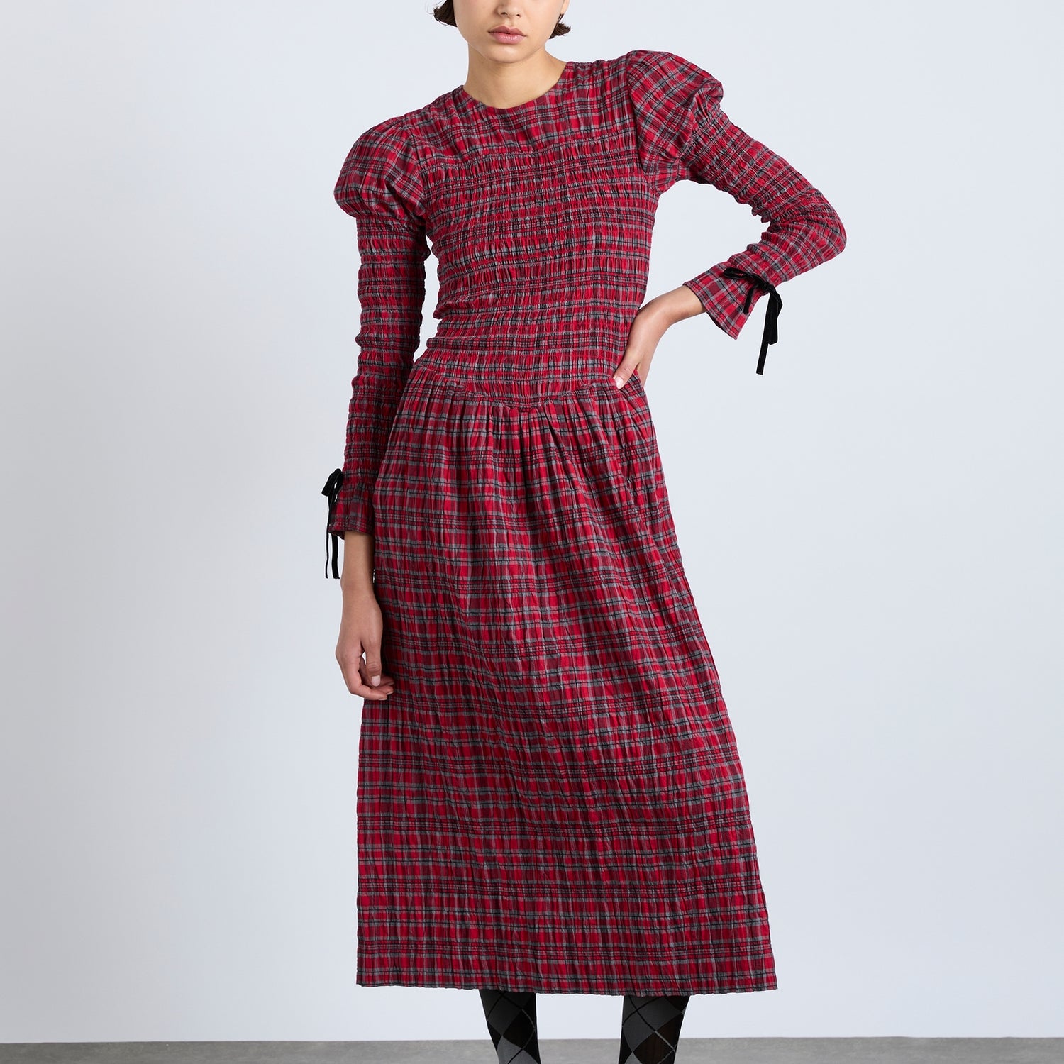 Damson Madder Alice Shirred Cotton Midi Dress