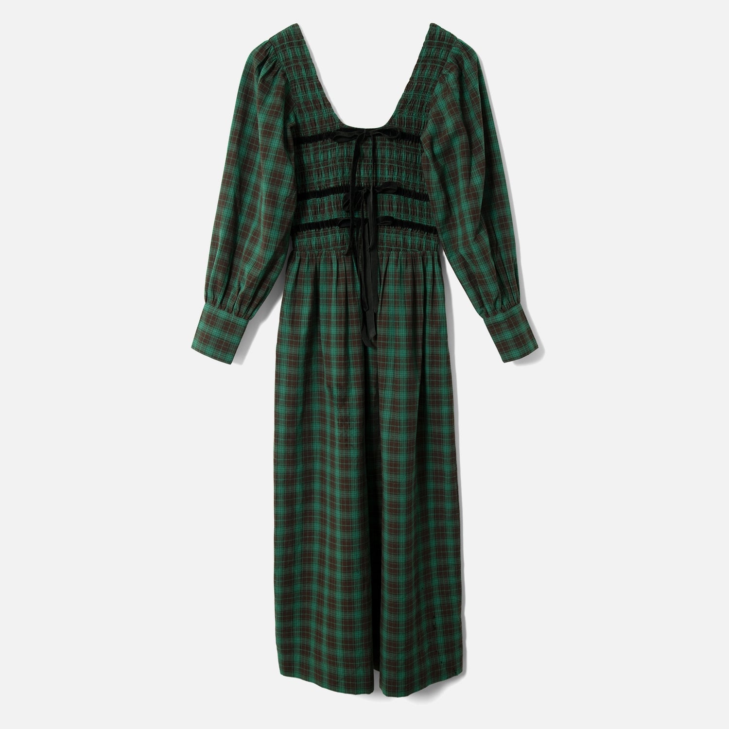 Damson Madder Women's Elle Shirred Midi Dress - Green Check - UK 6