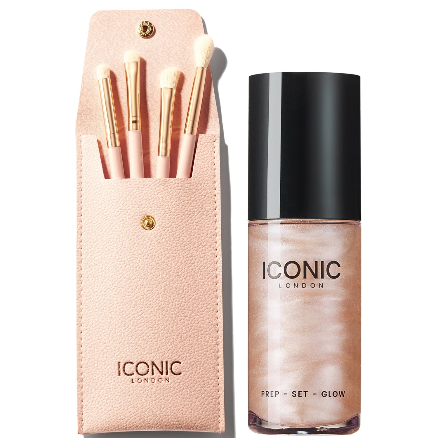 ICONIC London Handbag Glam Eye Brush Set and Prep-Set-Glow Mini - Original 30ml Bundle