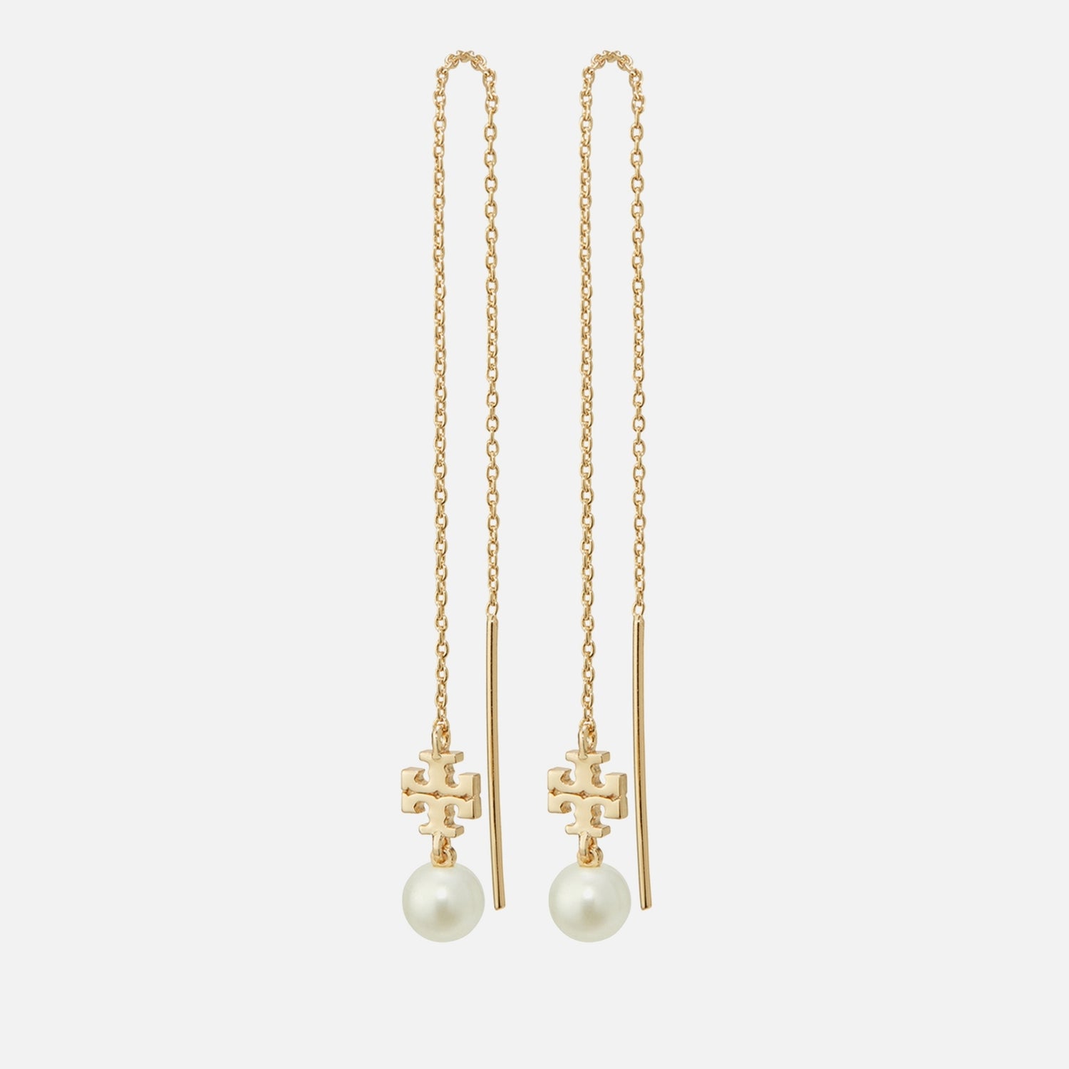 Tory Burch Kira Pearl Threader 18k Gold-Plated Earrings